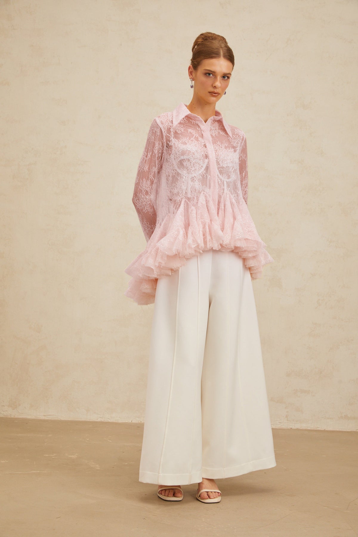 Ingrid Pink Peplum Floral Lace Blouse