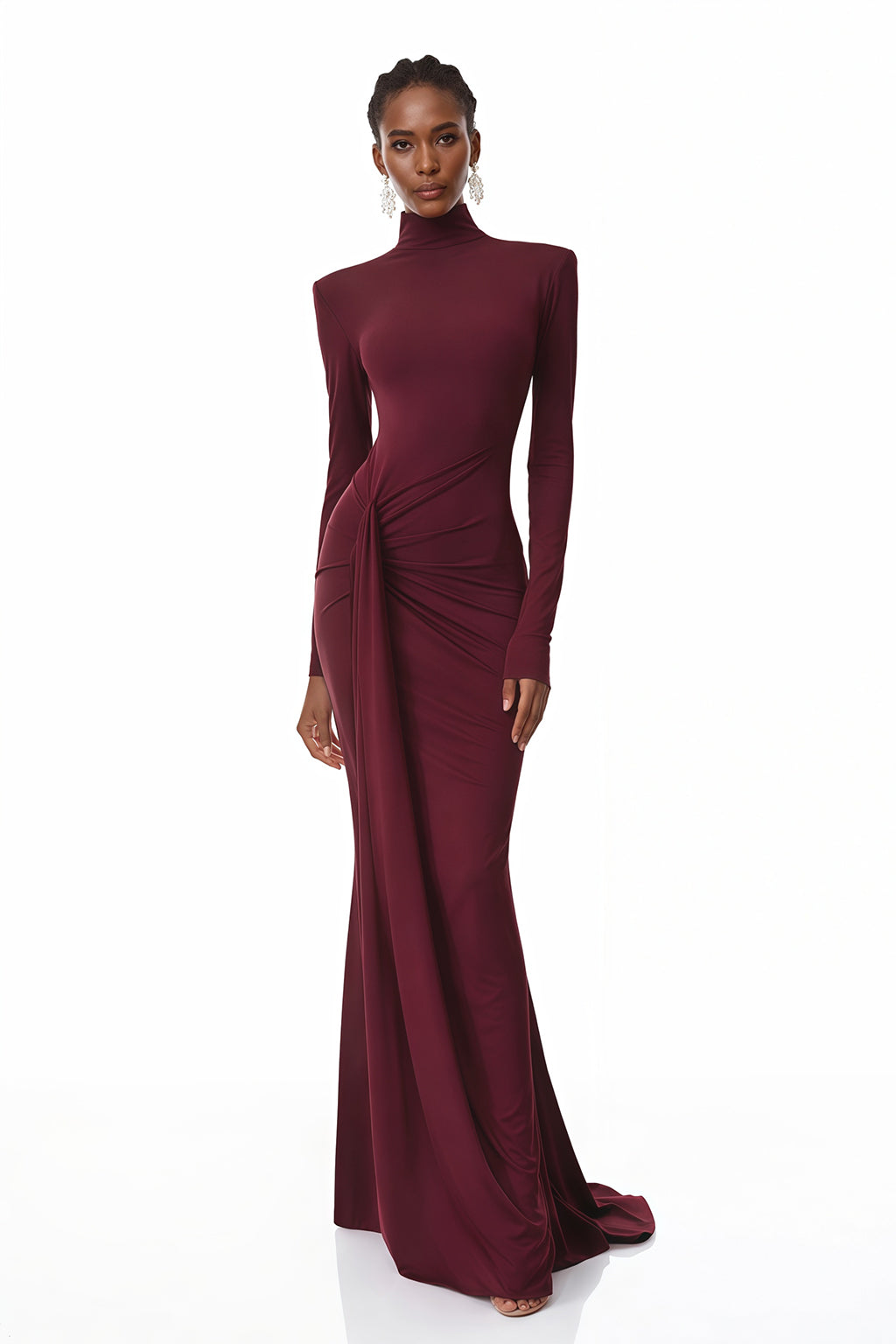 Neve Red High Neck Twist Knot Maxi Dress