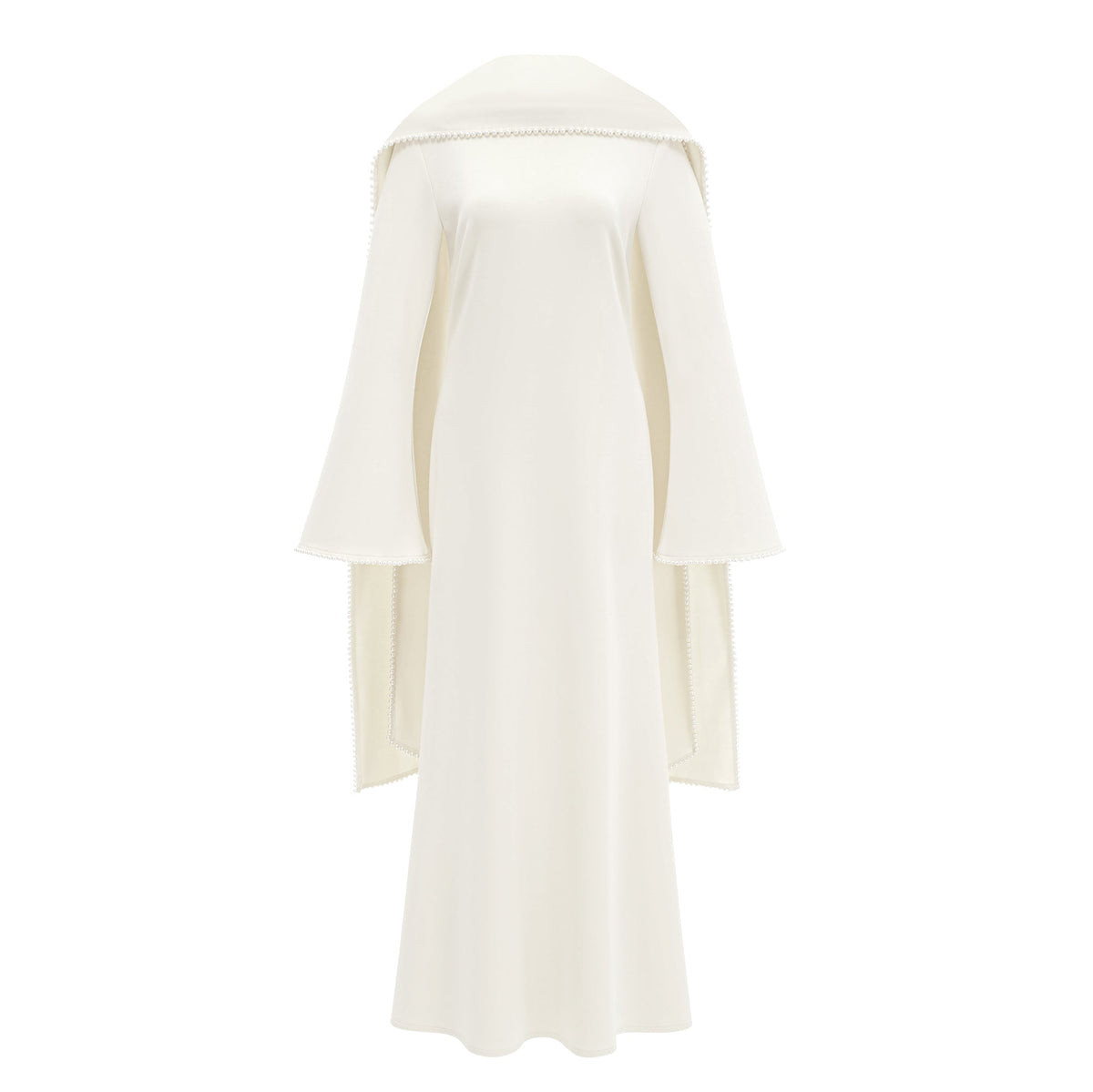 Piroska White Pearl Trim Shawl Detail Maxi Dress (Final Sale-US Only)