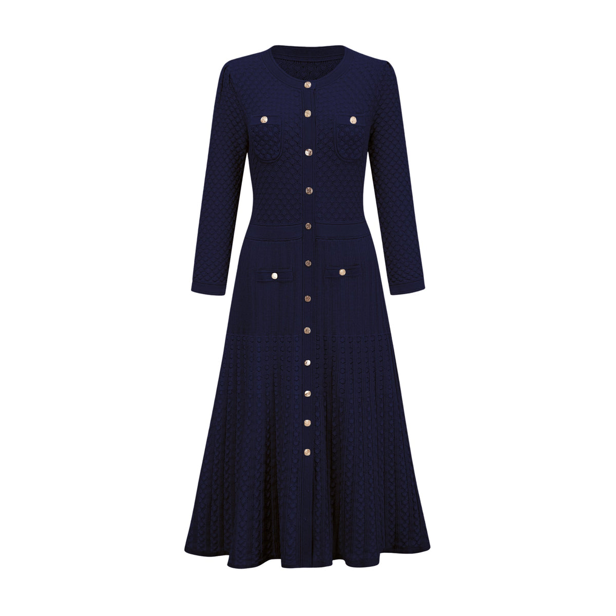 Élodie knitted long-sleeve midi dress in Blue