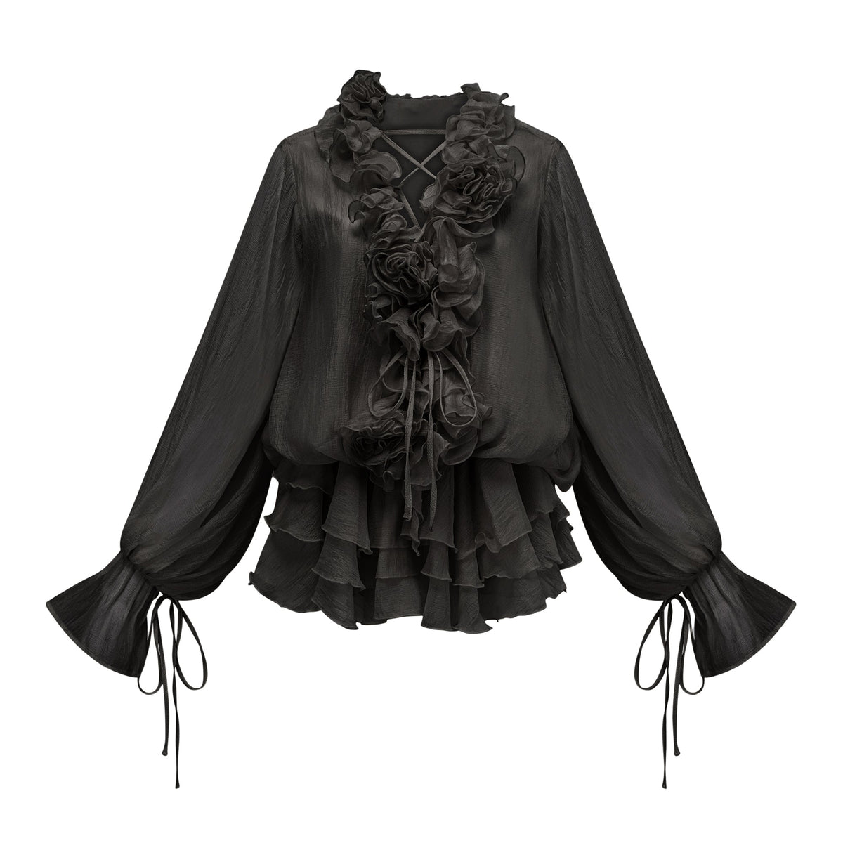 Zéphyrine floral-appliqué tiered mini dress in Black (Final Sale-US Only)