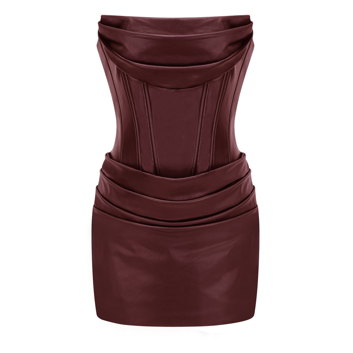 Agnes Brown Ruched Leather Bodycon Mini Dress (Final Sale-US Only)