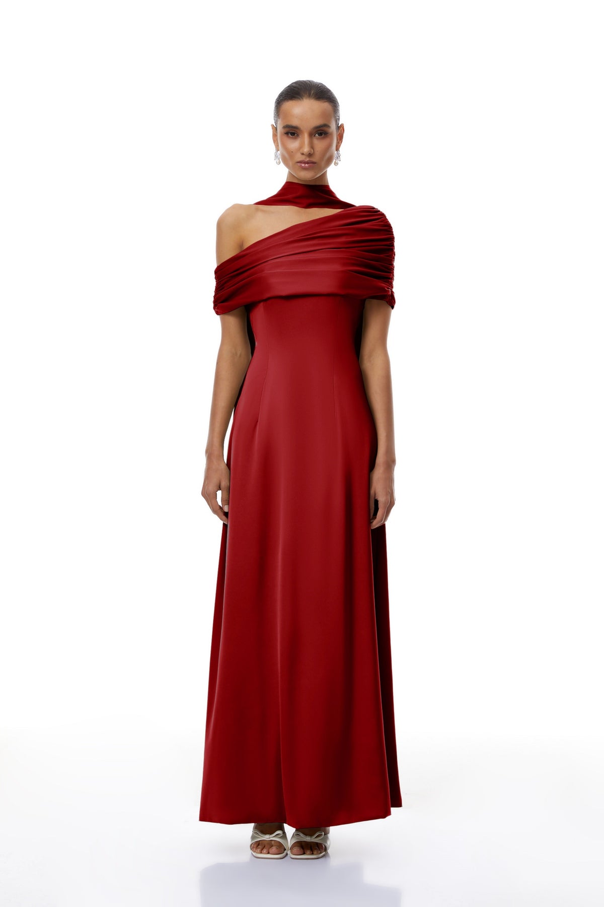Benedetta Red One Shoulder Satin Maxi Dress