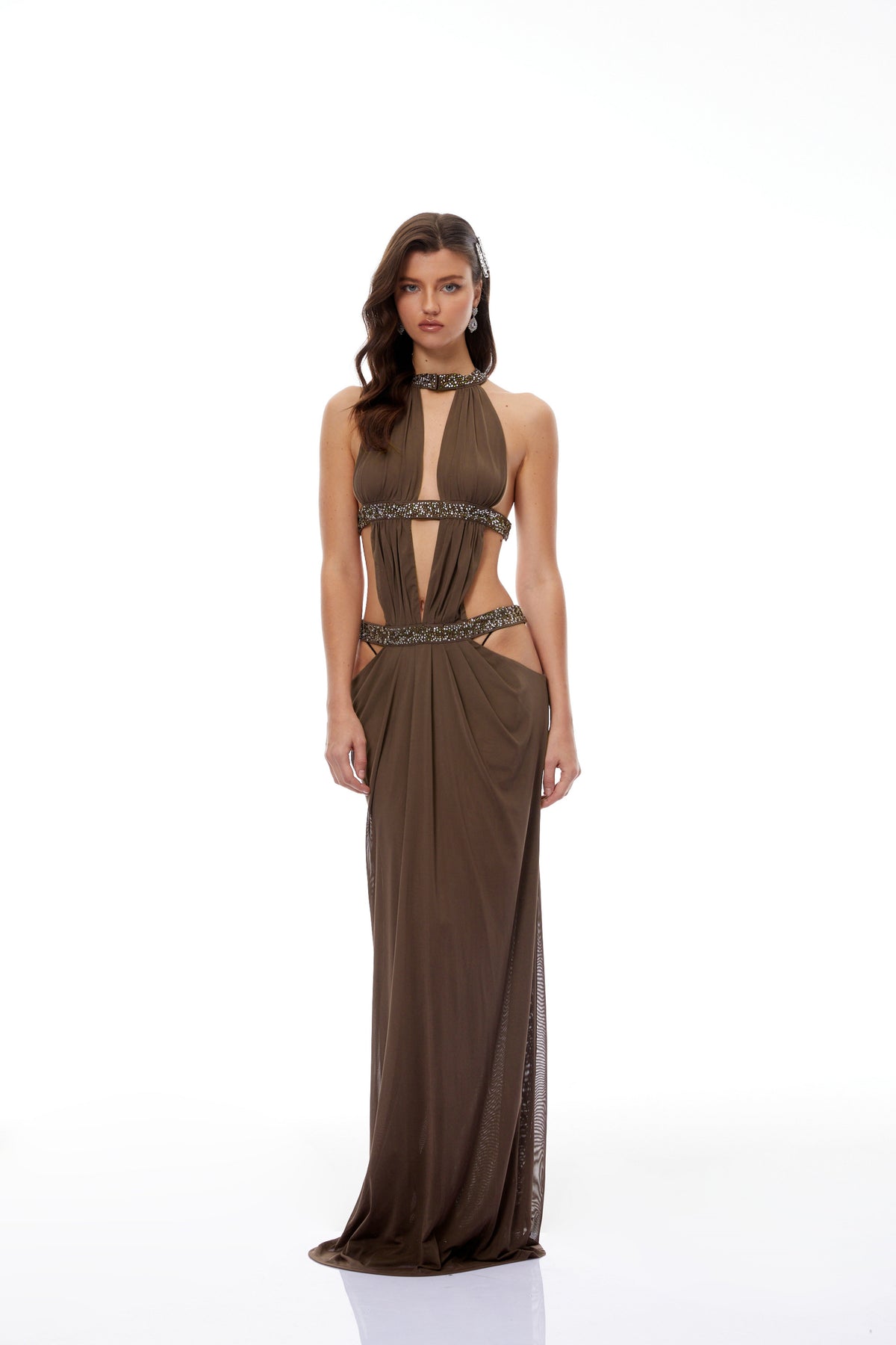 Maëlle Brown Cut-out Ruched Maxi Dress (Final Sale-US Only)