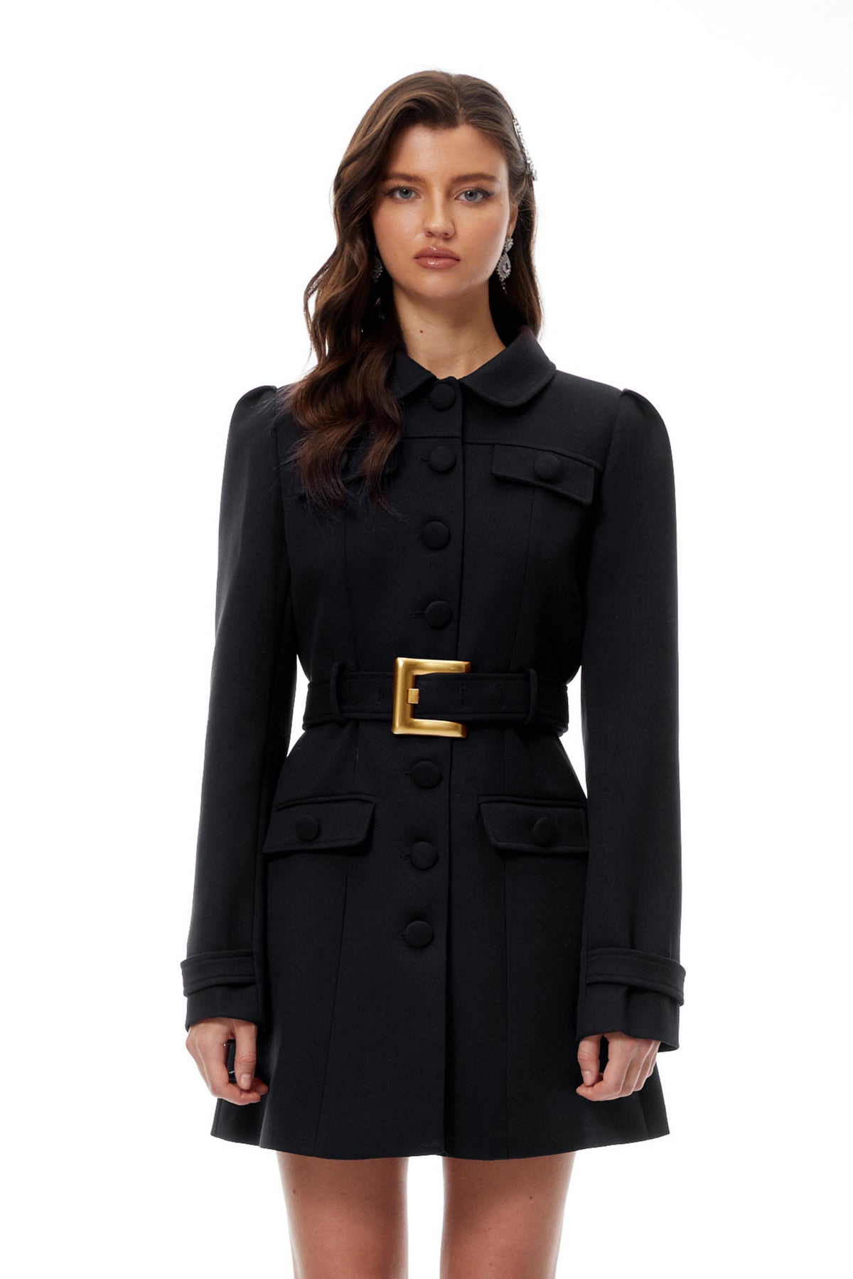 Sofía Black Belted Mini Blazer Dress