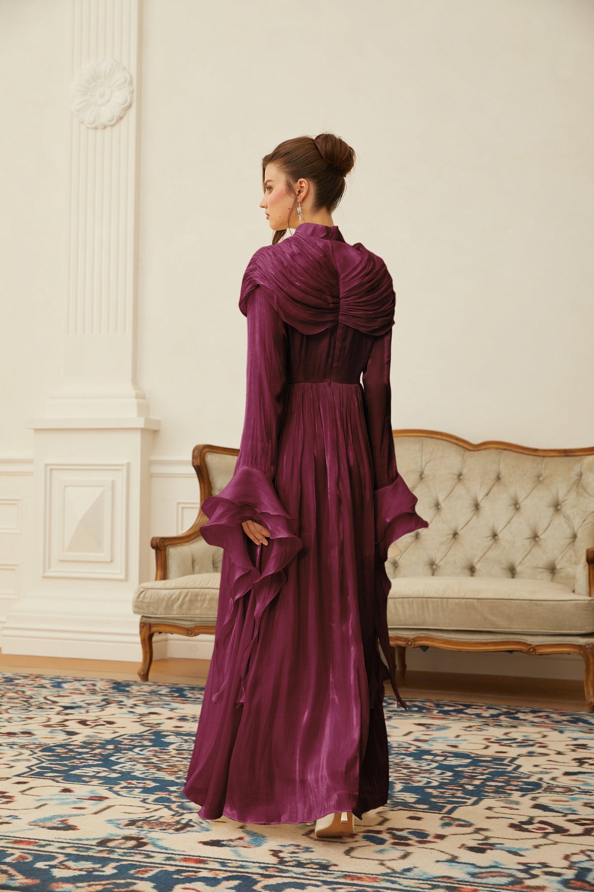 Danuta Burgundy Ruched Pleated Maxi Dress (Final Sale)
