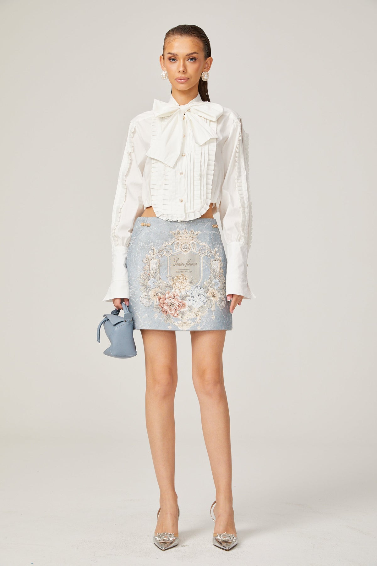 Aliénor blue embroidered mini skirt (Final Sale-US Only)