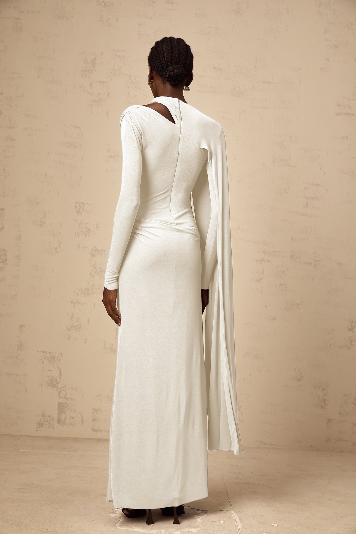 Josette White Diagonal Shawl Fitted Maxi Dress (Final Sale-US Only)