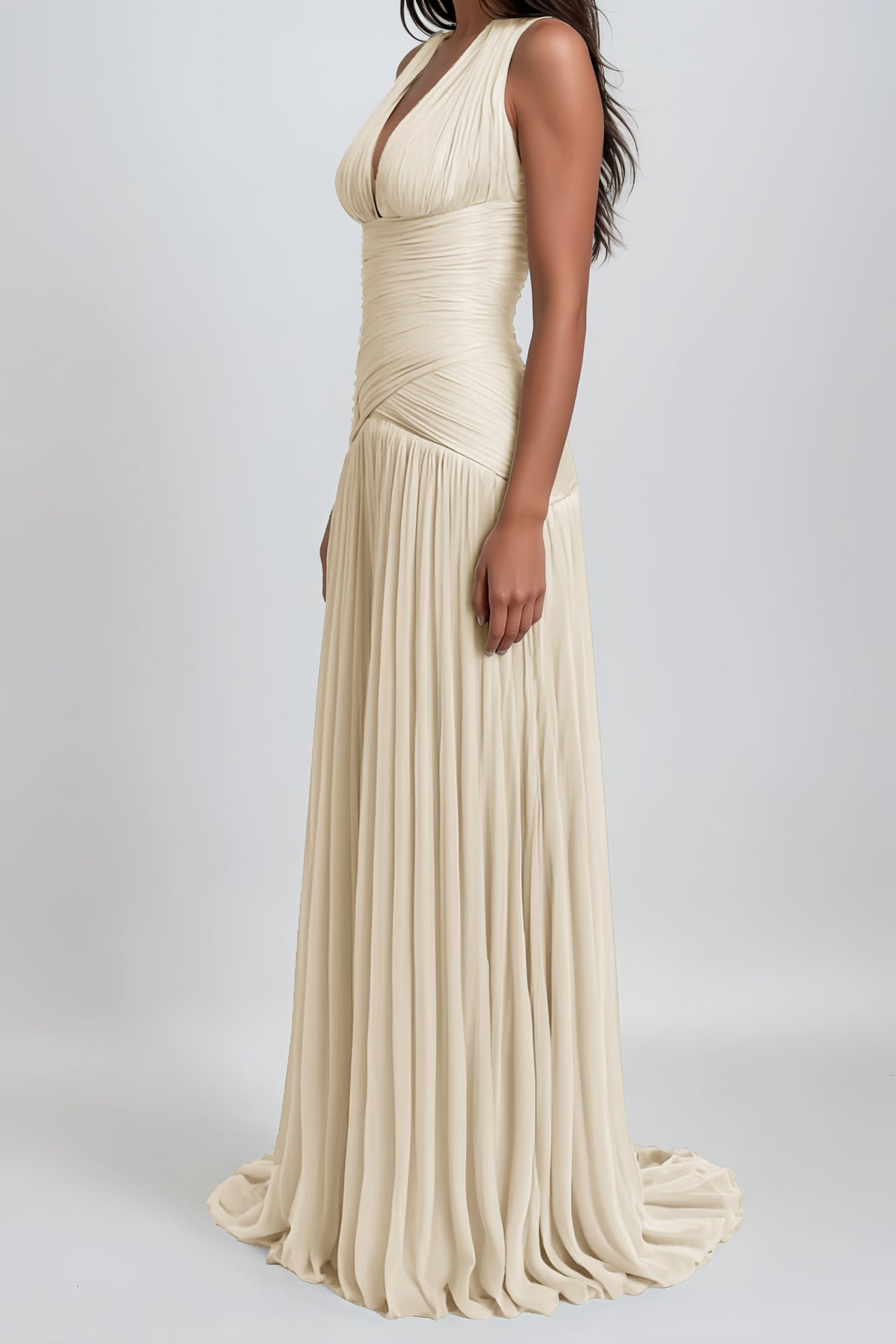 Uranie Neutral Gathered Maxi Dress