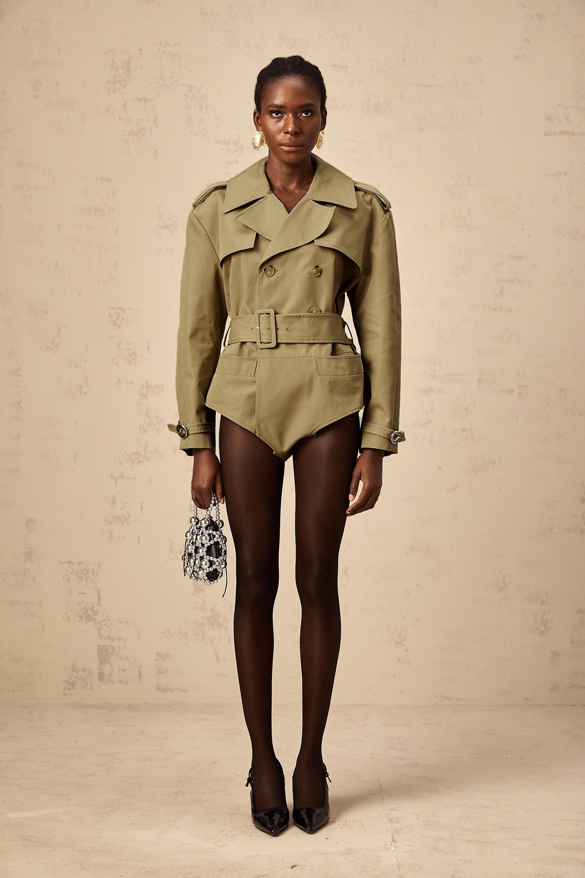 Chloe khaki double-breast belted bodysuit