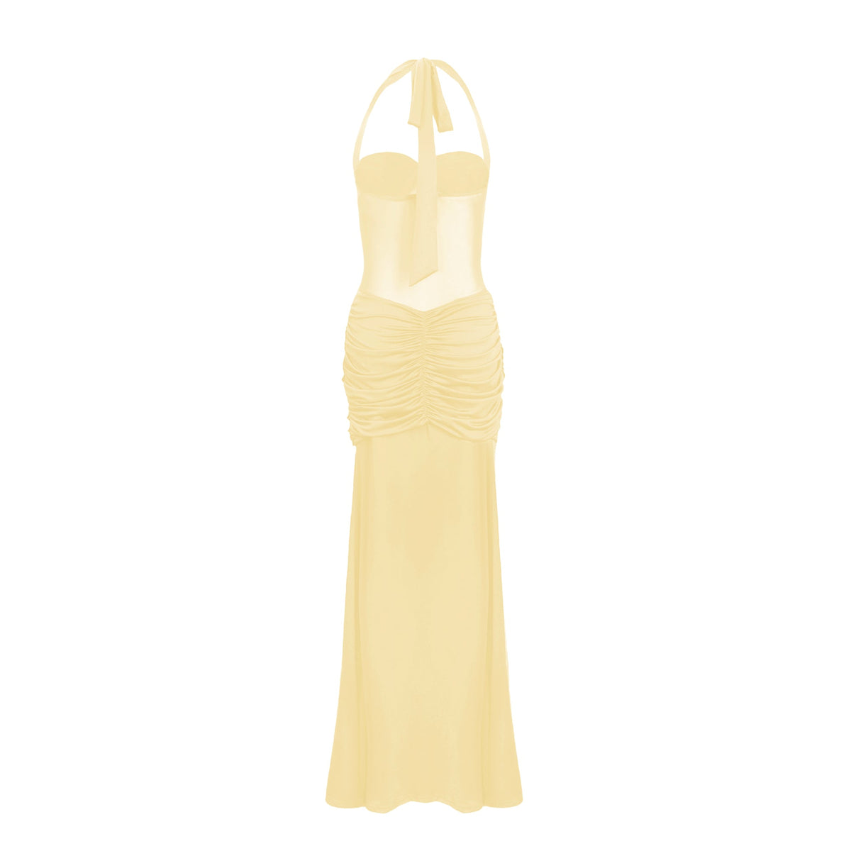 Amandine Yellow Halterneck Gathered Maxi Dress