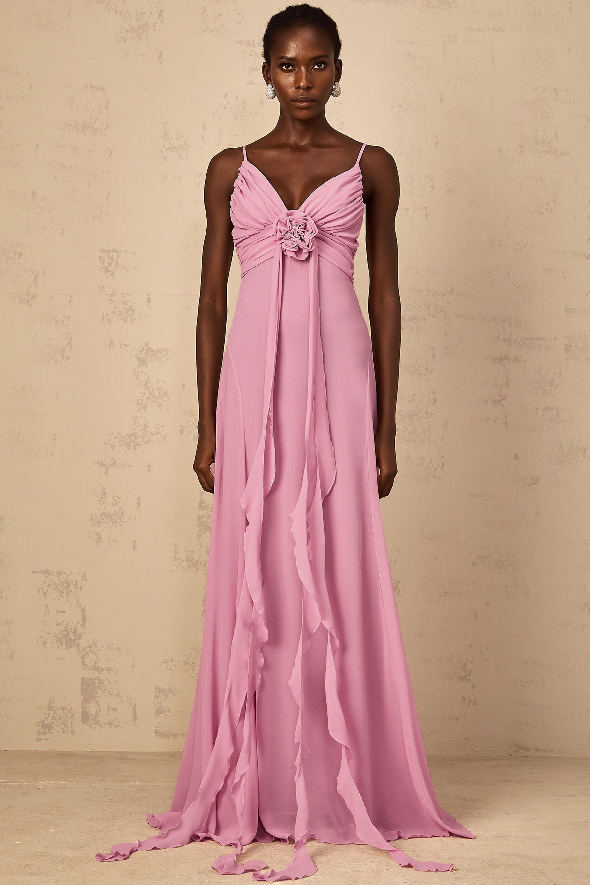 Ysandre Rose-Pink 3D Petal Tulle Maxi Dress (Final Sale-US Only)