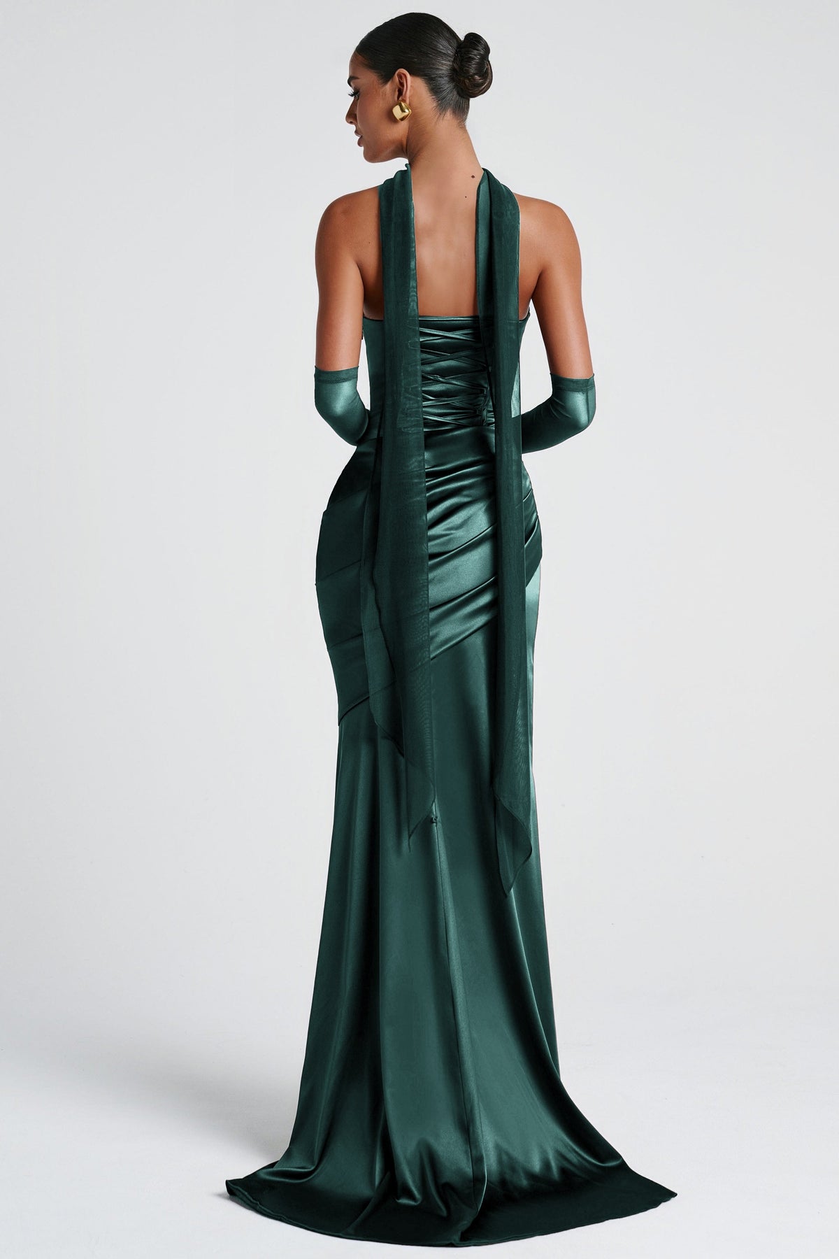 Marilou Green Ruched Satin Maxi Dress (Final Sale-US Only)