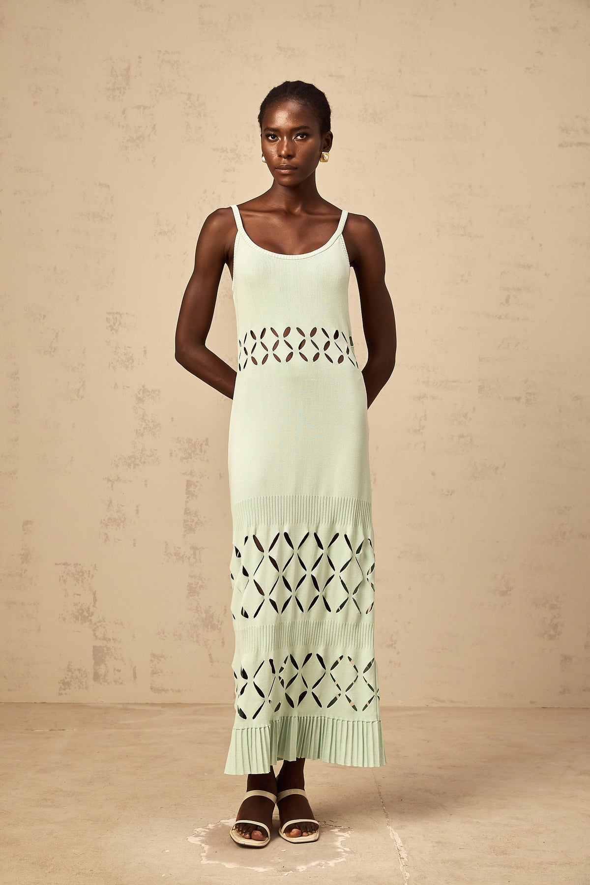Léonore green cut-out knitted maxi dress