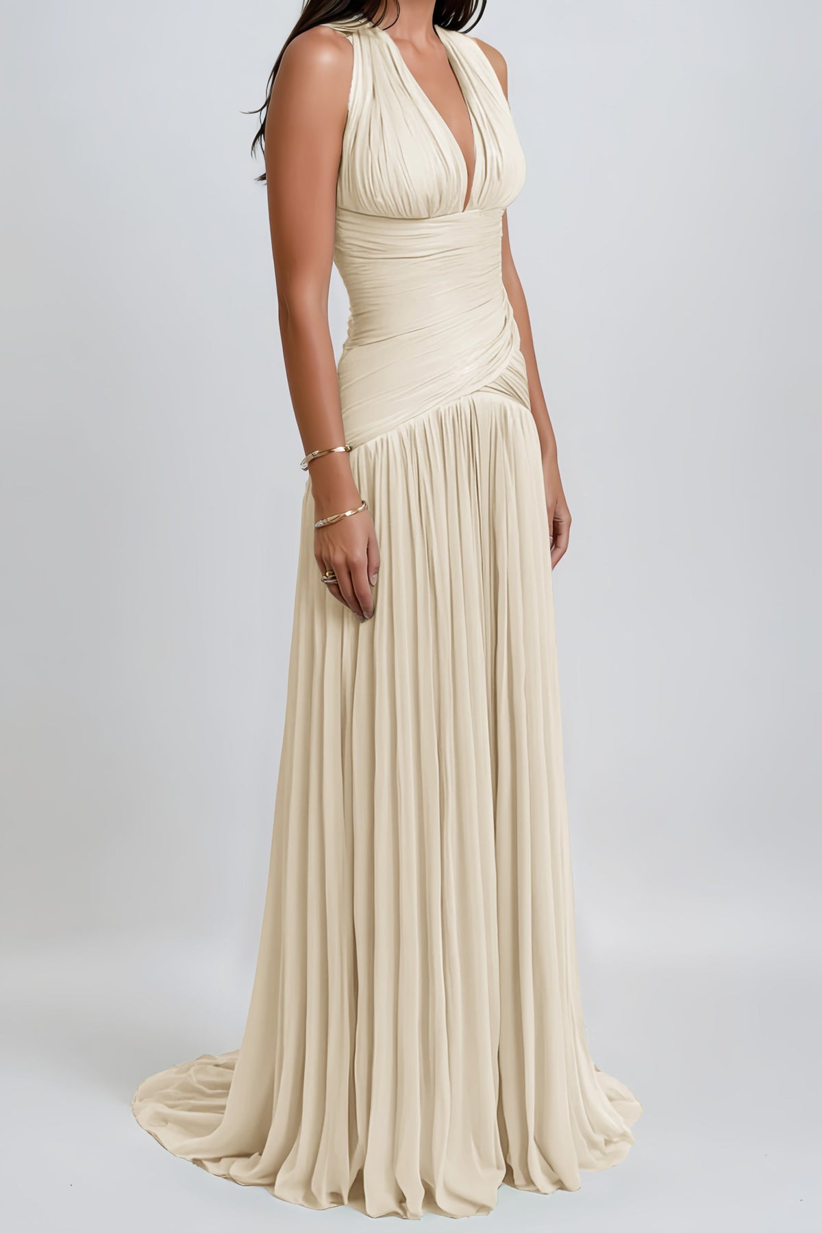 Uranie Neutral Gathered Maxi Dress