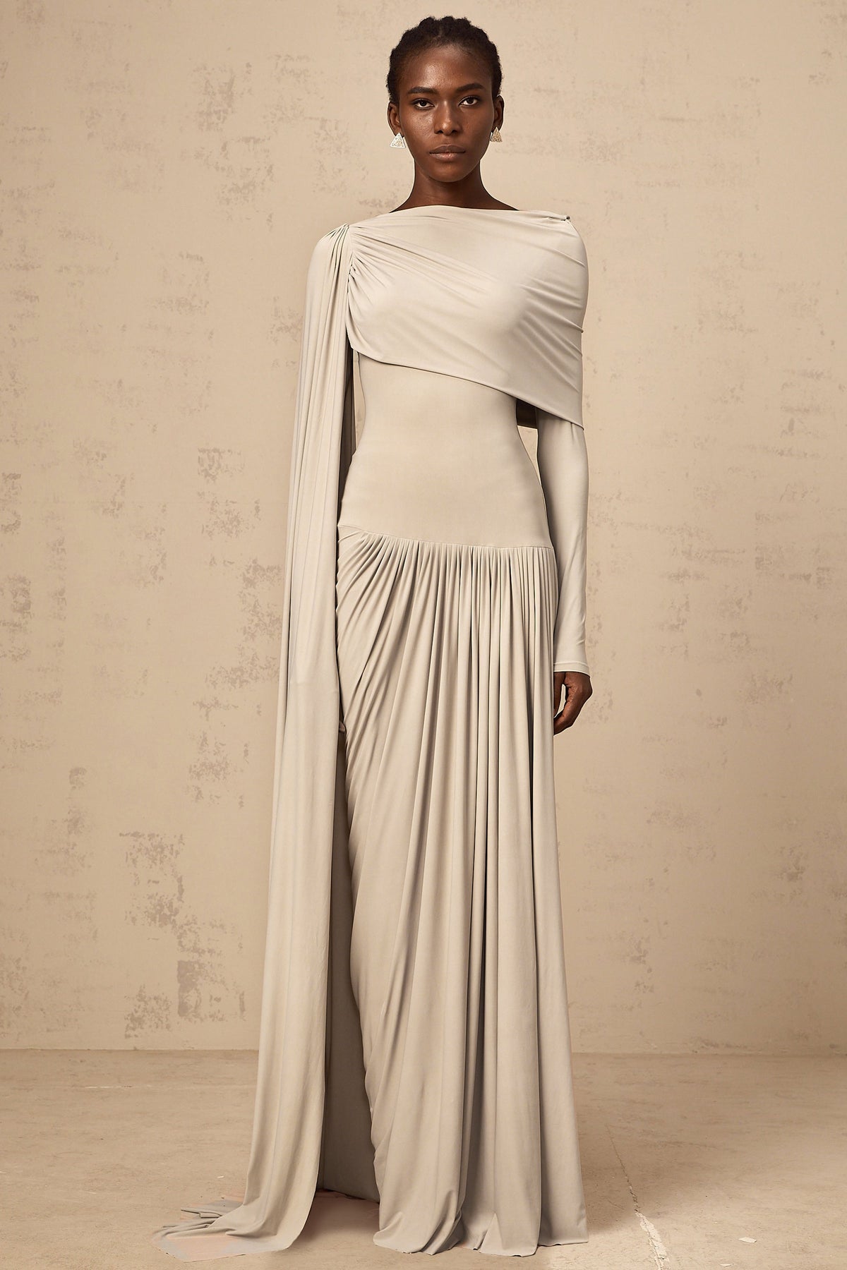 Gaëlle Neutrals Ribbon-design Draped Maxi Dress (Final Sale)