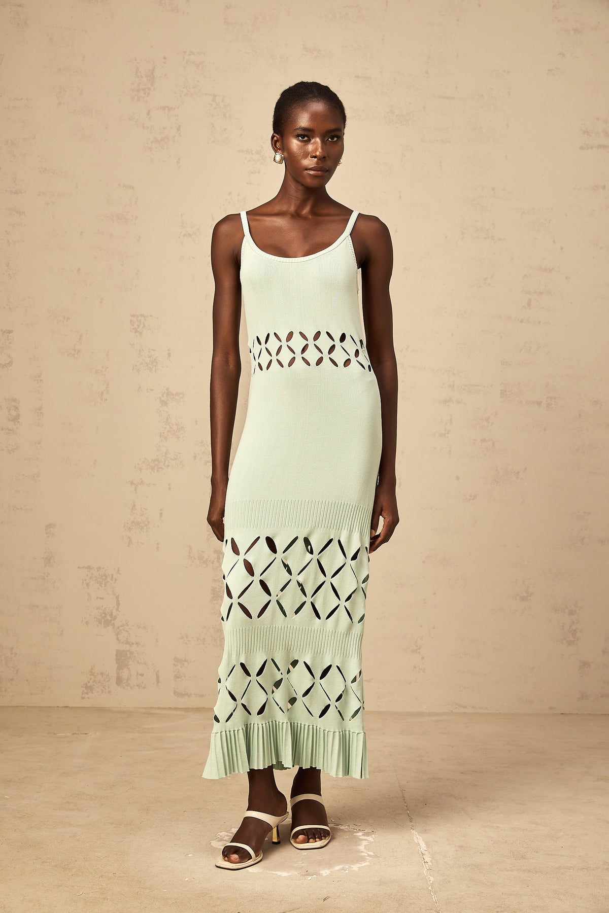 Léonore green cut-out knitted maxi dress