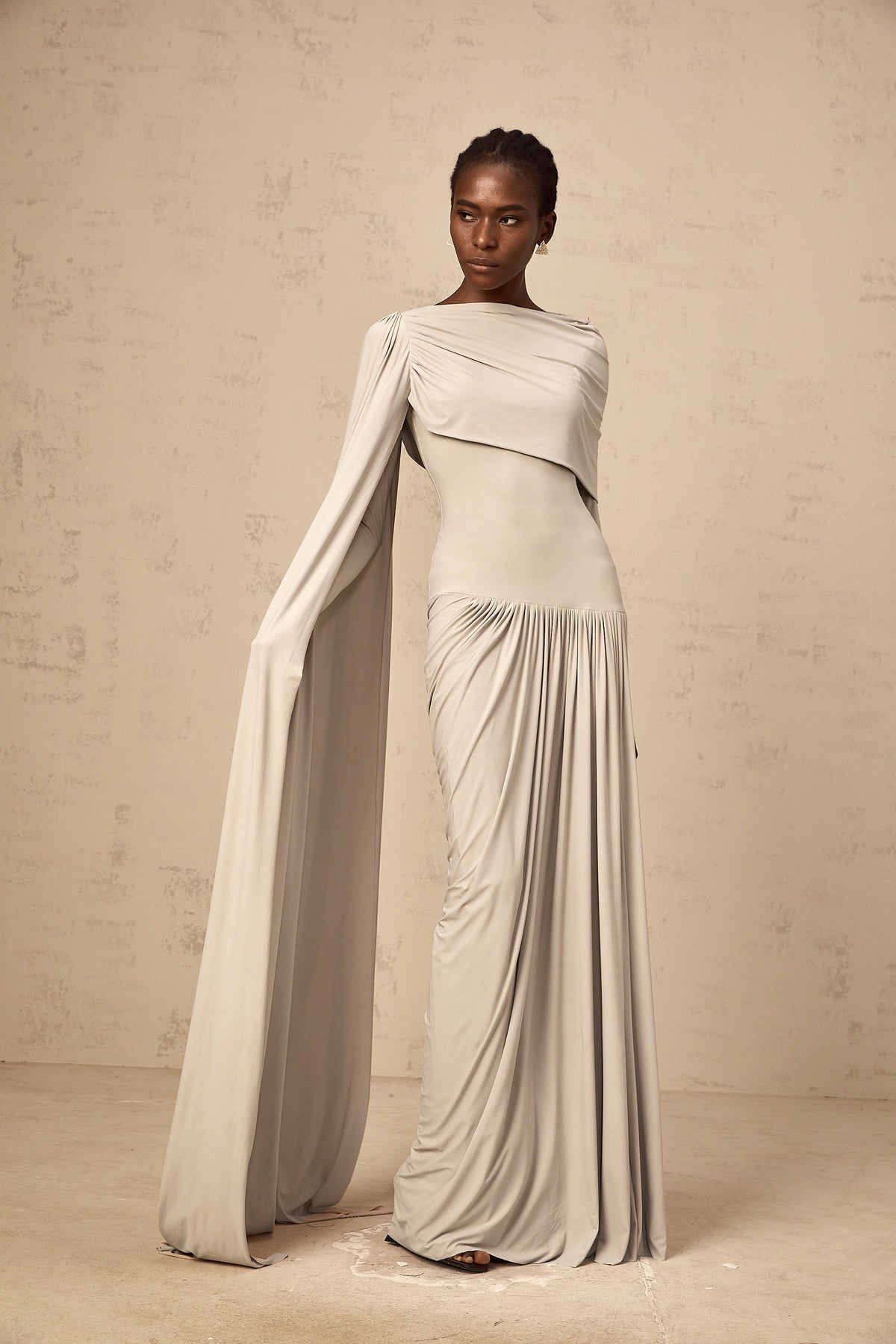 Gaëlle neutrals ribbon-design draped maxi dress