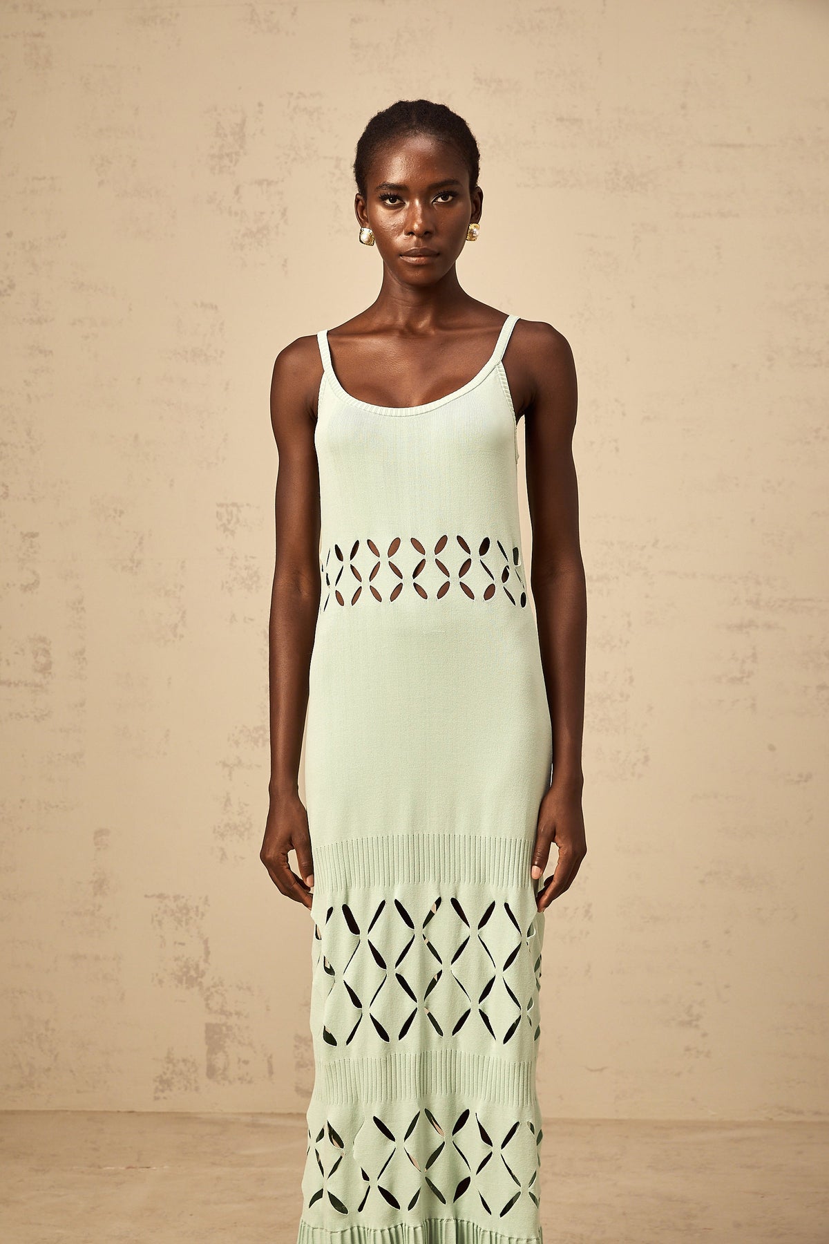 Léonore green cut-out knitted maxi dress