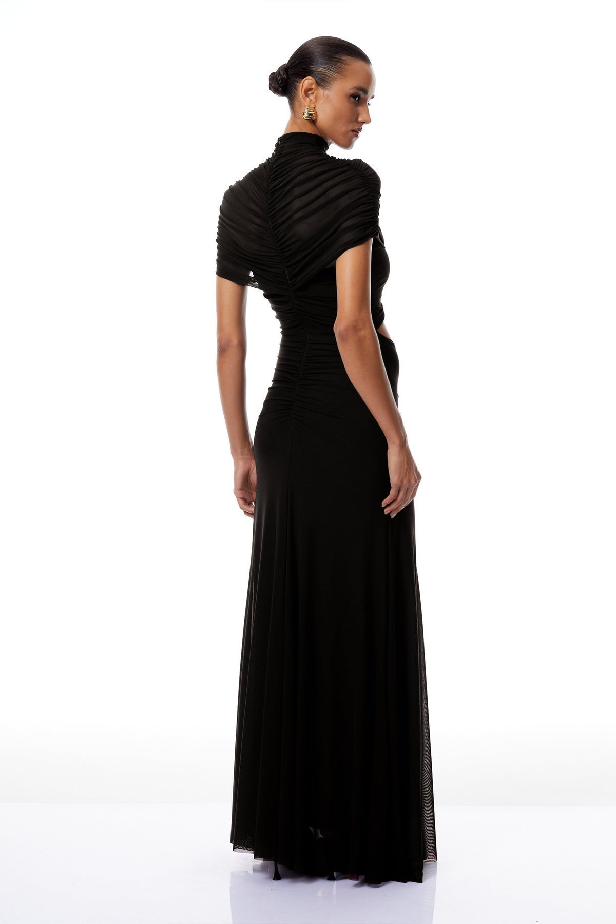 Bruna Cut-Out Ruched Mesh Maxi Dress