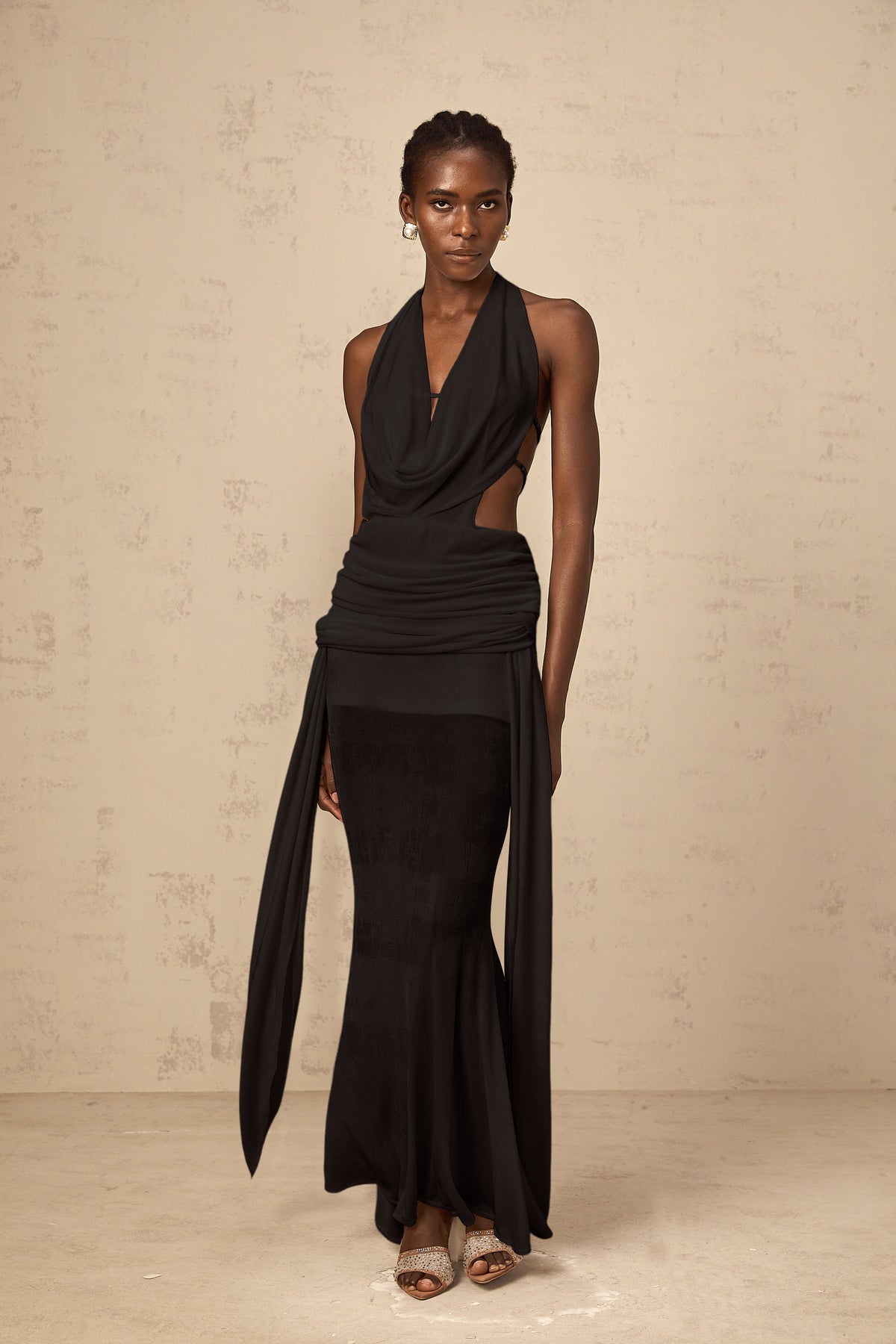 Déotille halterneck backless maxi dress in Black