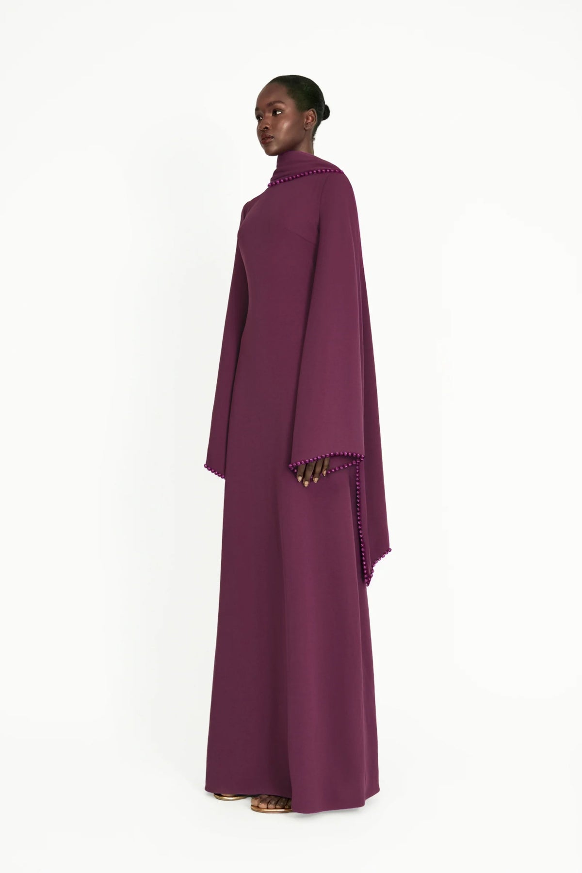 Piroska Purple Pearl Trim Shawl Detail Maxi Dress (Final Sale)