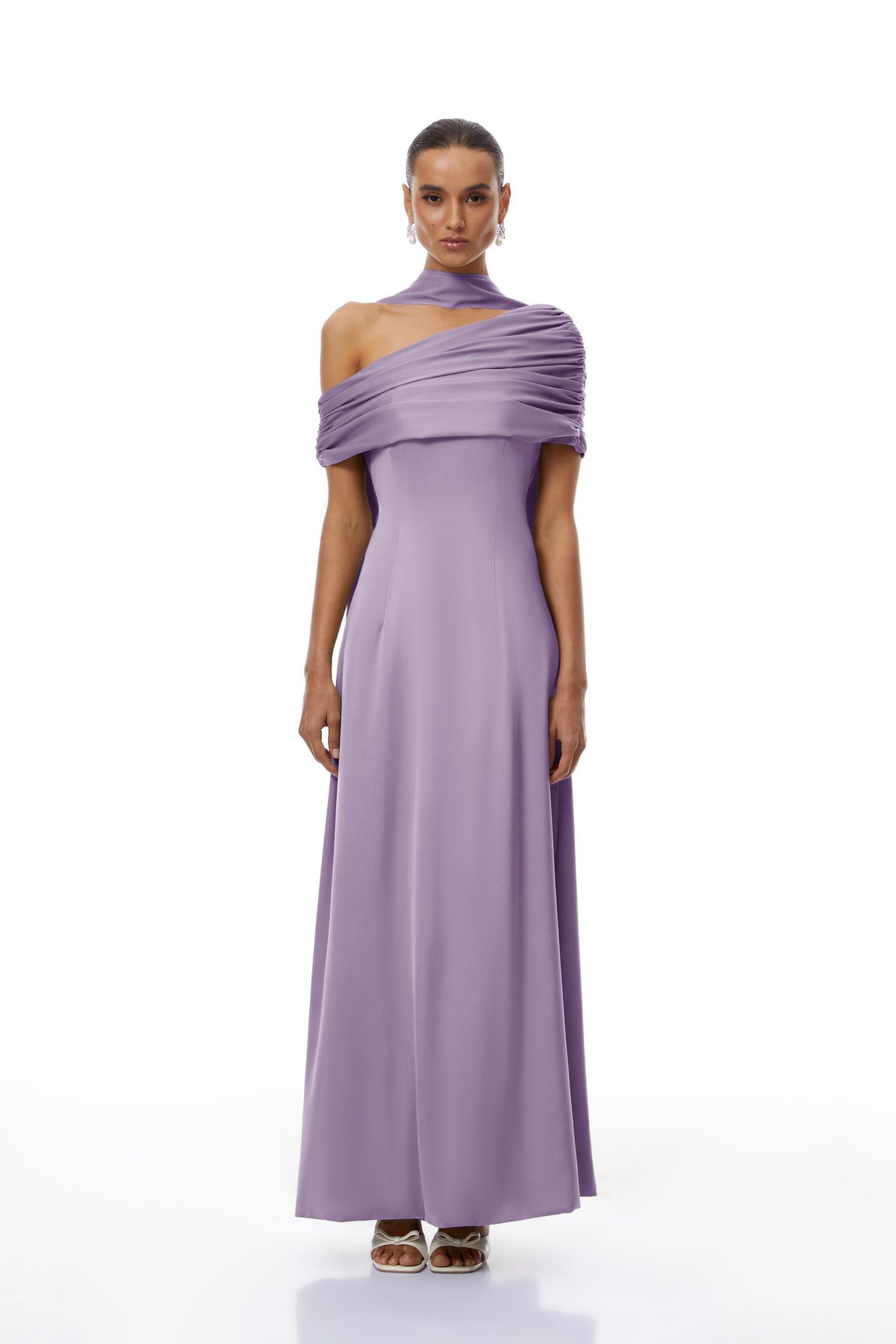 Benedetta Lilac One Shoulder Satin Maxi Dress
