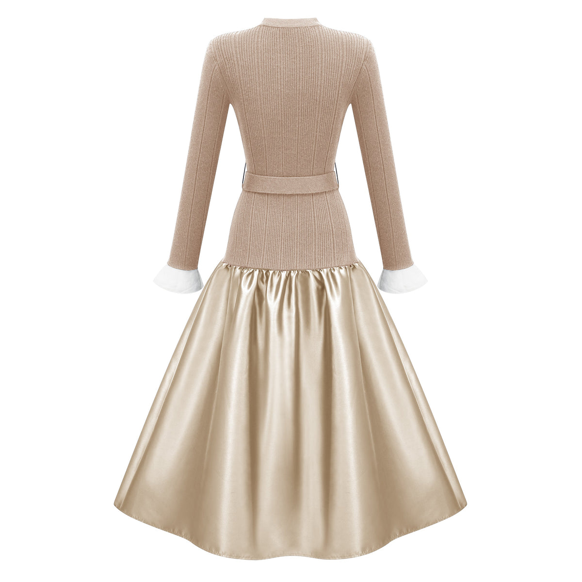 Fern Gold Satin Panel Knit Midi Dress