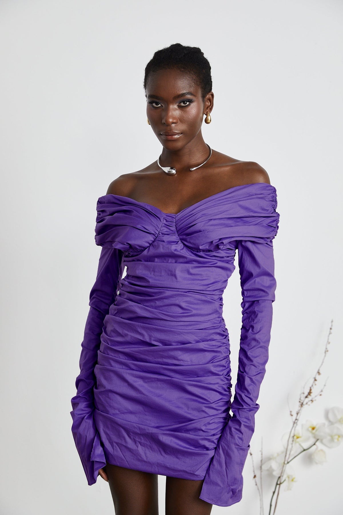 Apolline off-shoulder ruched mini dress