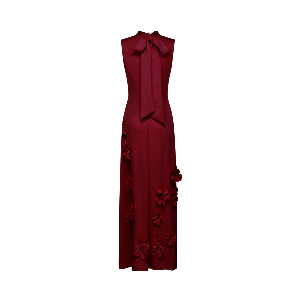 Magali Red Sleeveless Maxi Dress with Faux Flower & Bow-Tie Embellishment (Final Sale-US Only)