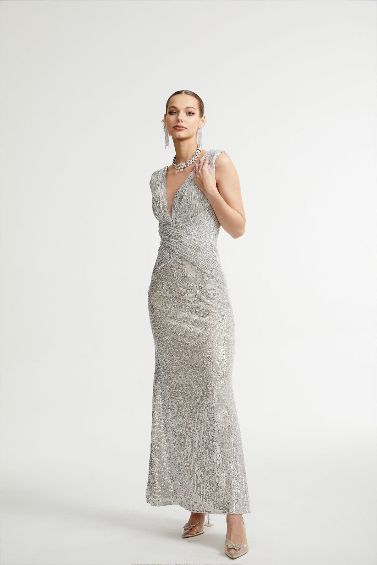 Caelia silver embellished maxi dress