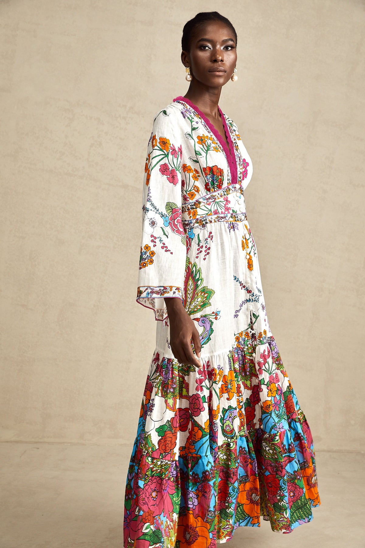 Hélène floral-print V-neck midi dress