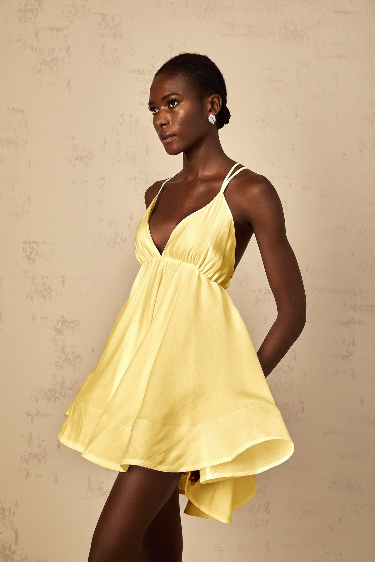 Quincie Yellow Shirred Flounced Mini Dress (Final Sale-US Only)