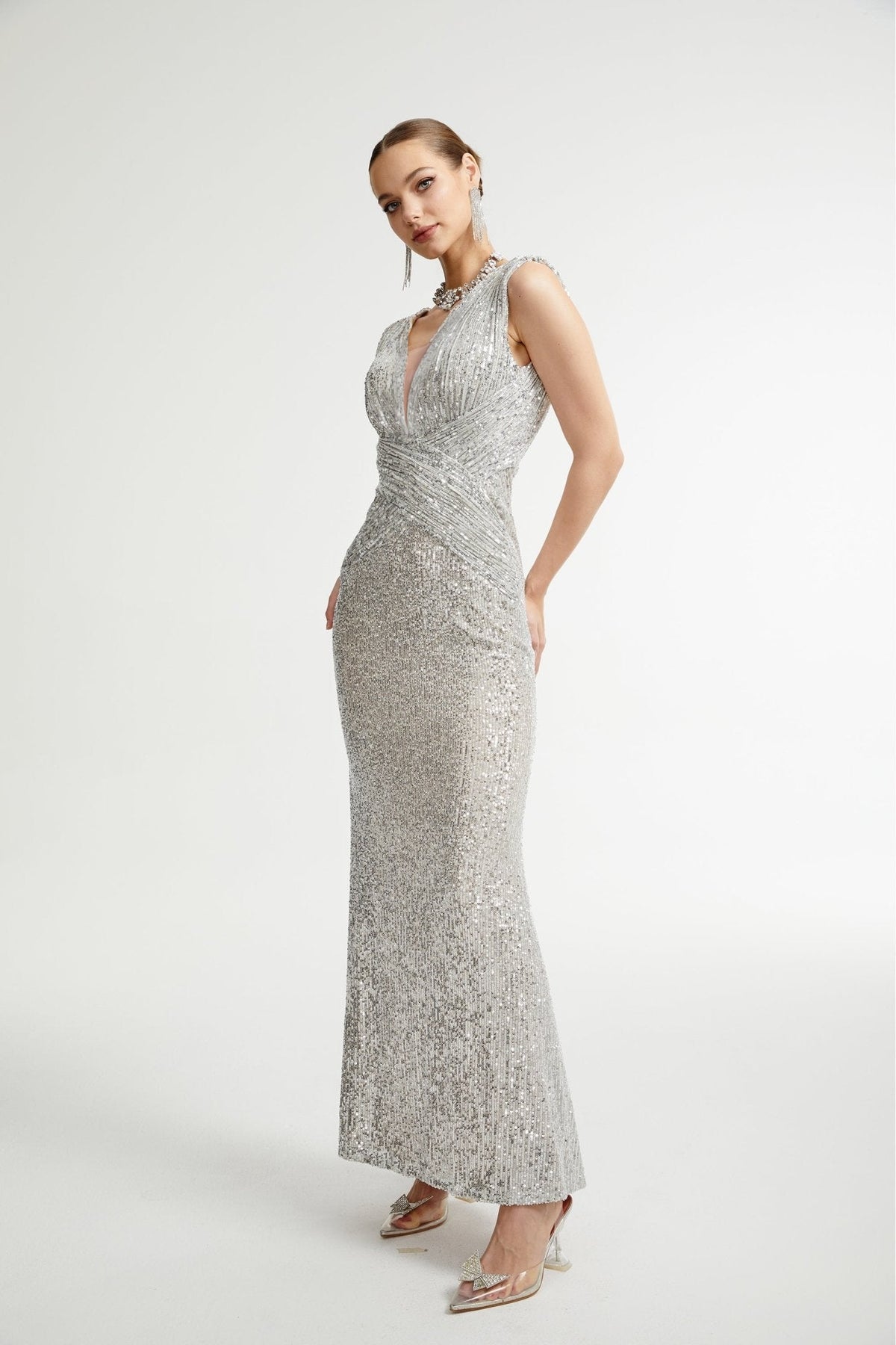 Caelia silver embellished maxi dress