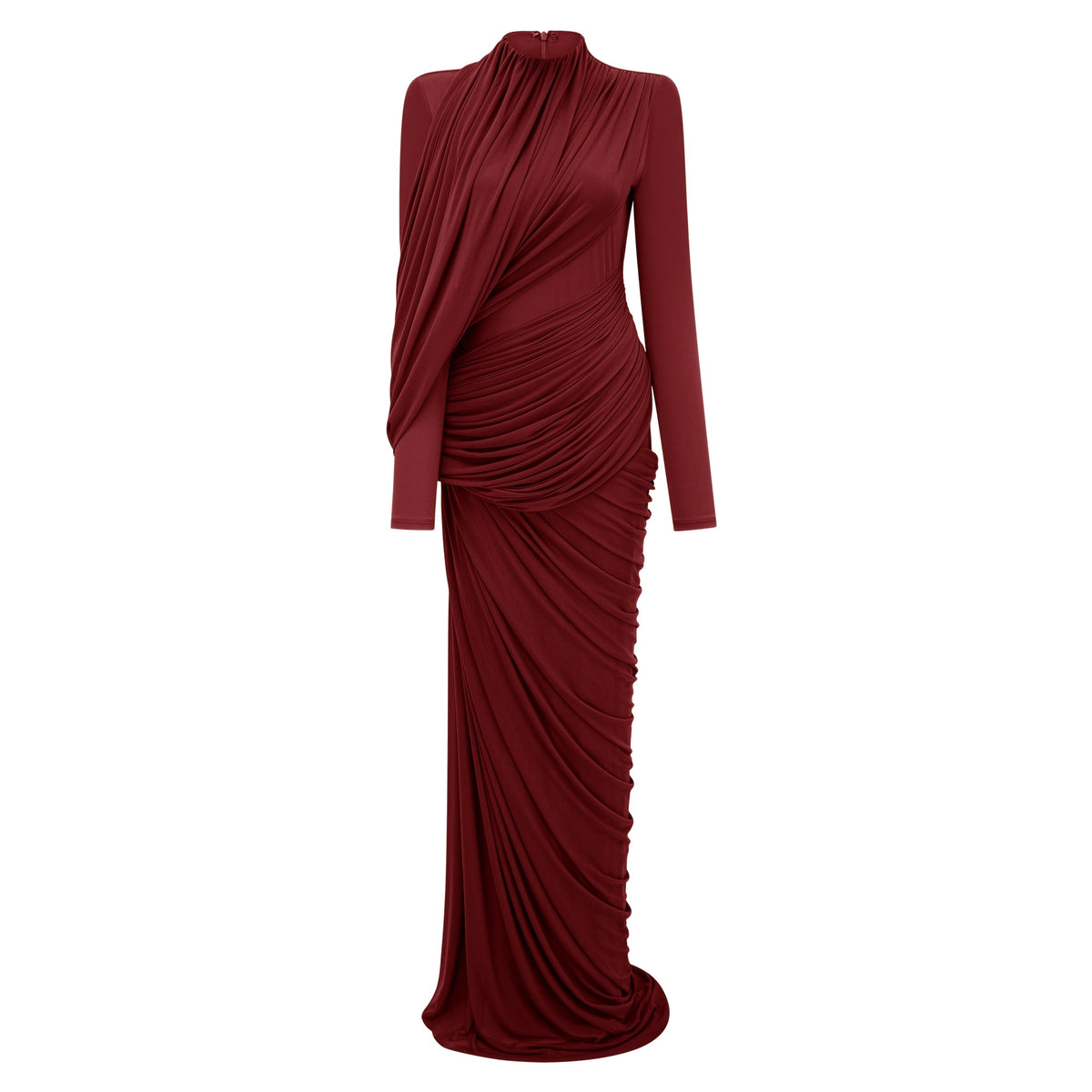 Arlette Red Asymmetrical Ruched Maxi Dress (Final Sale-US Only)