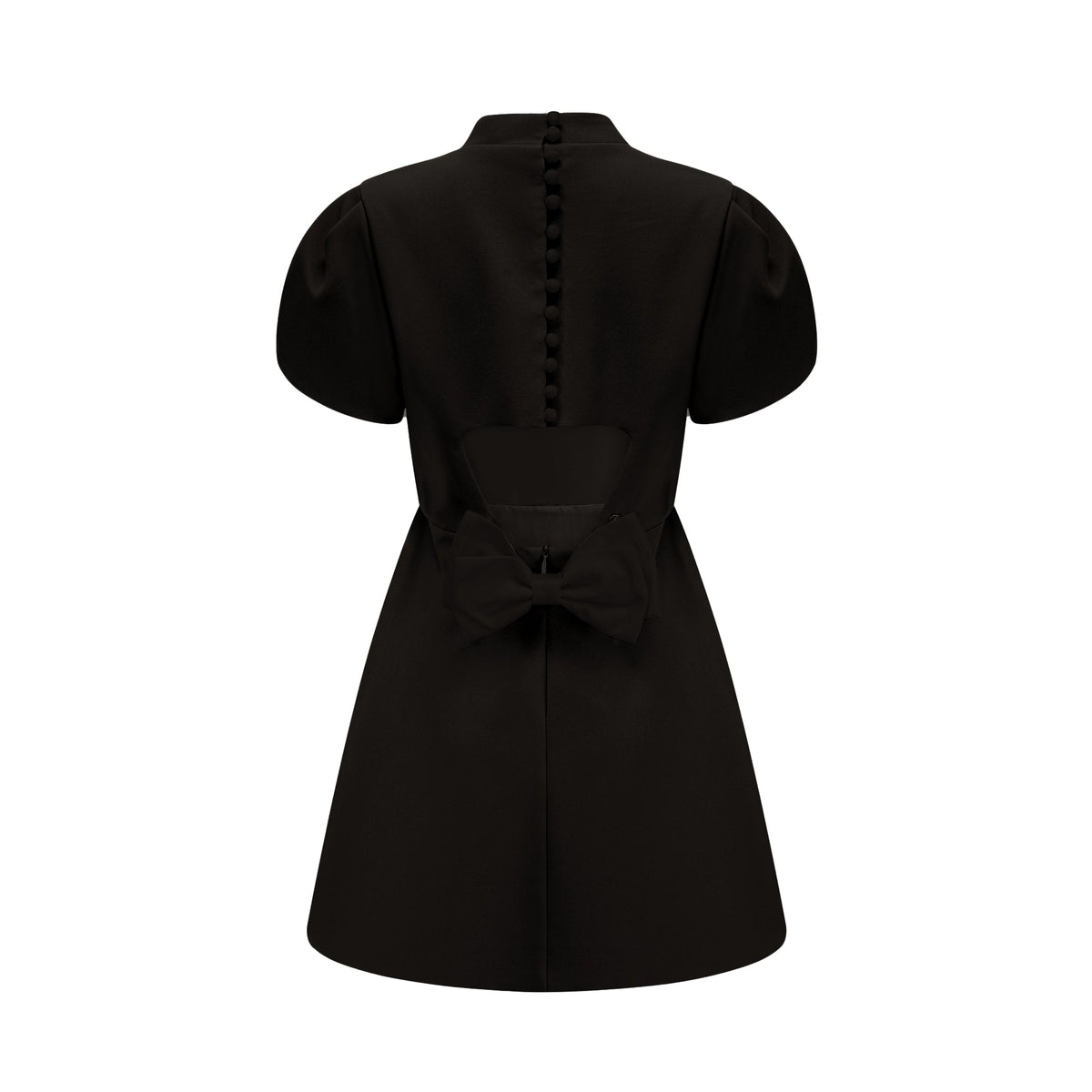Anna Black Petal-Sleeve Cut-Out Bow Mini Dress