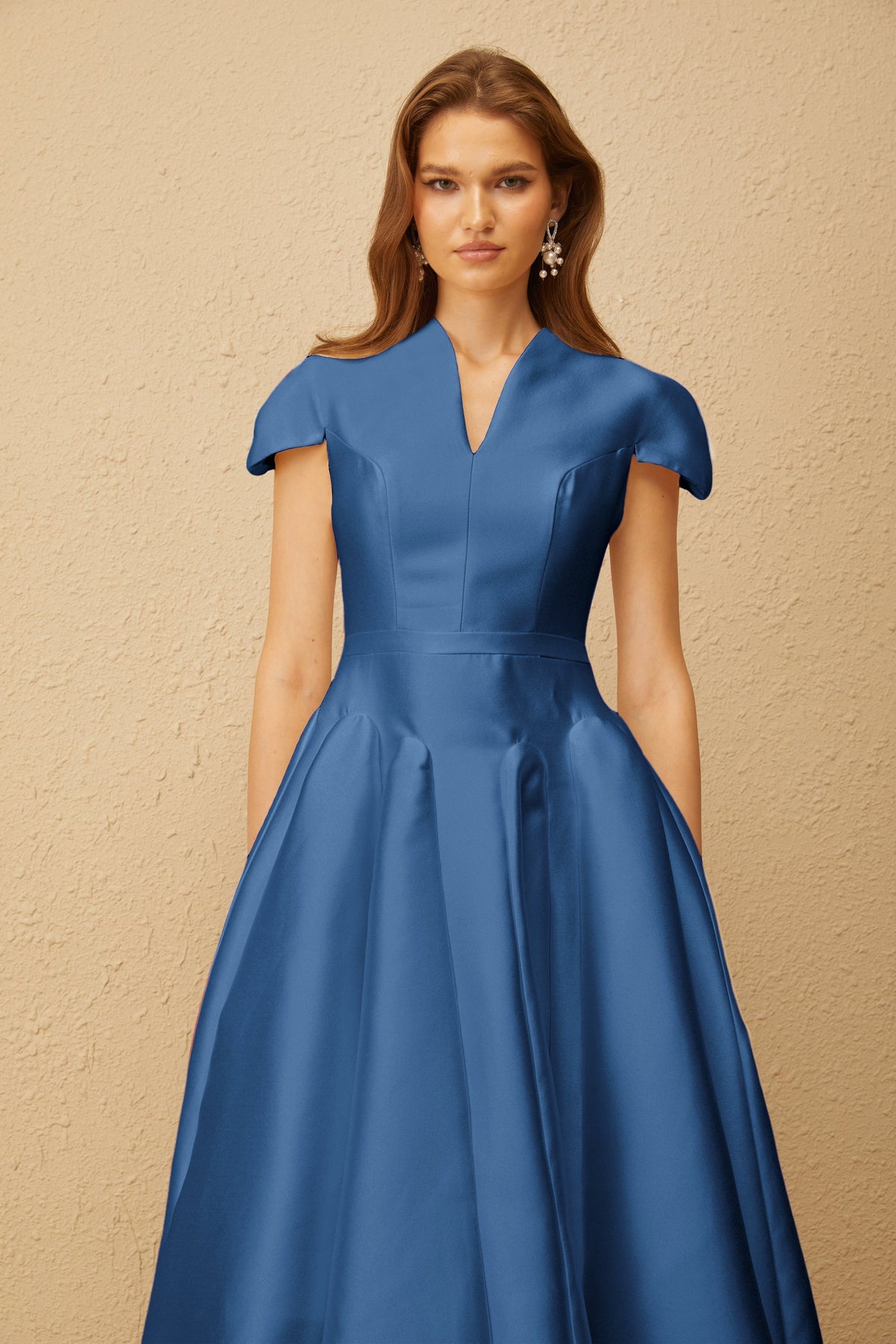 Aventin Blue Godet Design Midi Dress