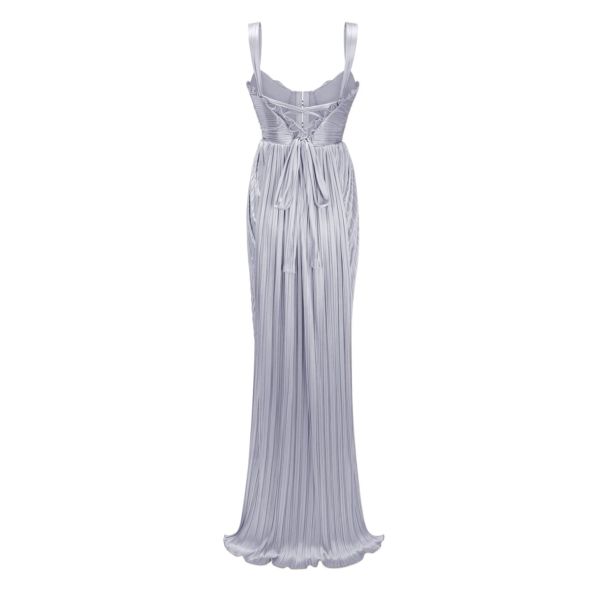 Nicoletta Silver Glossy Pleated Corset Maxi Dress
