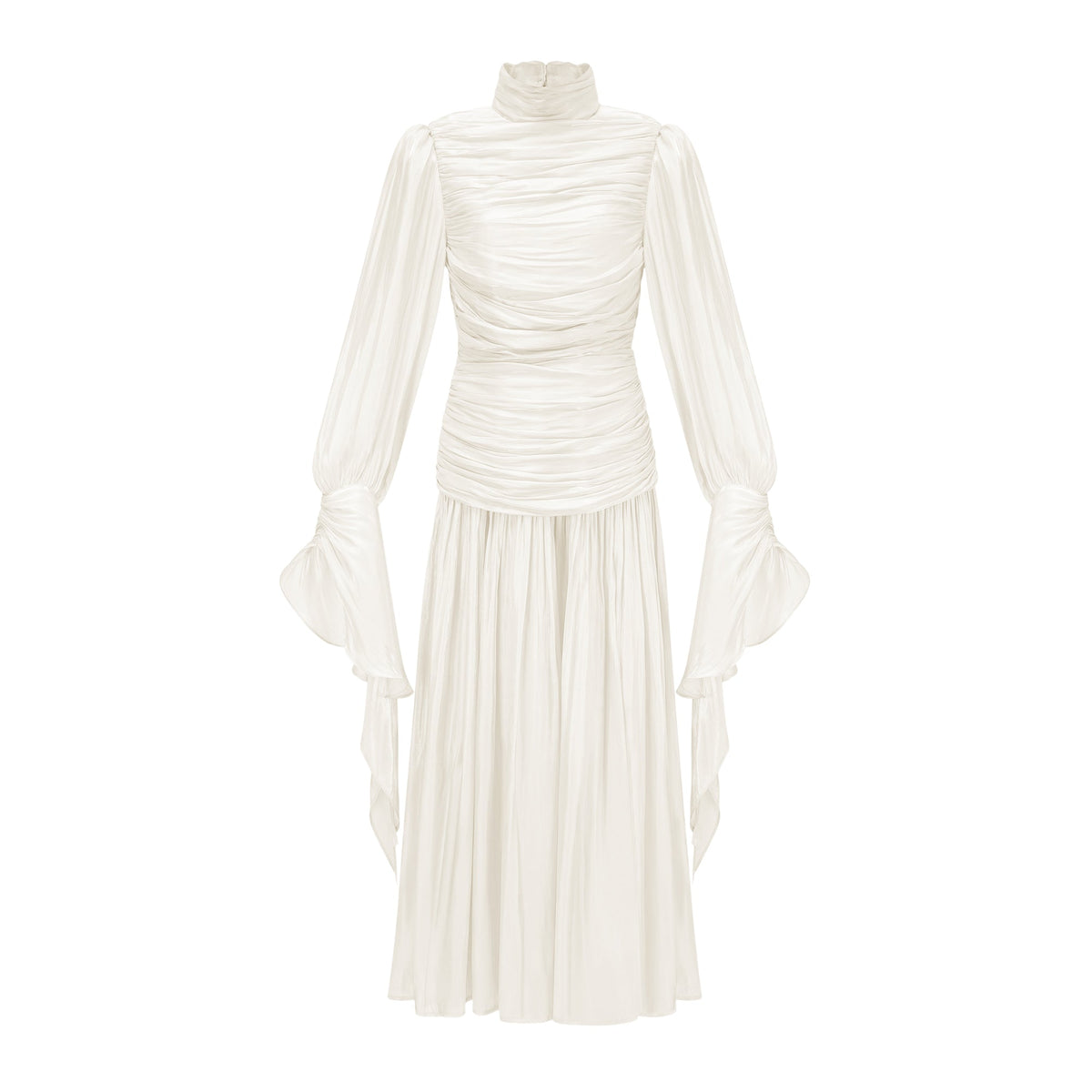 Sarolta Neutral Glossy Ruched Maxi Dress (Final Sale-US Only)
