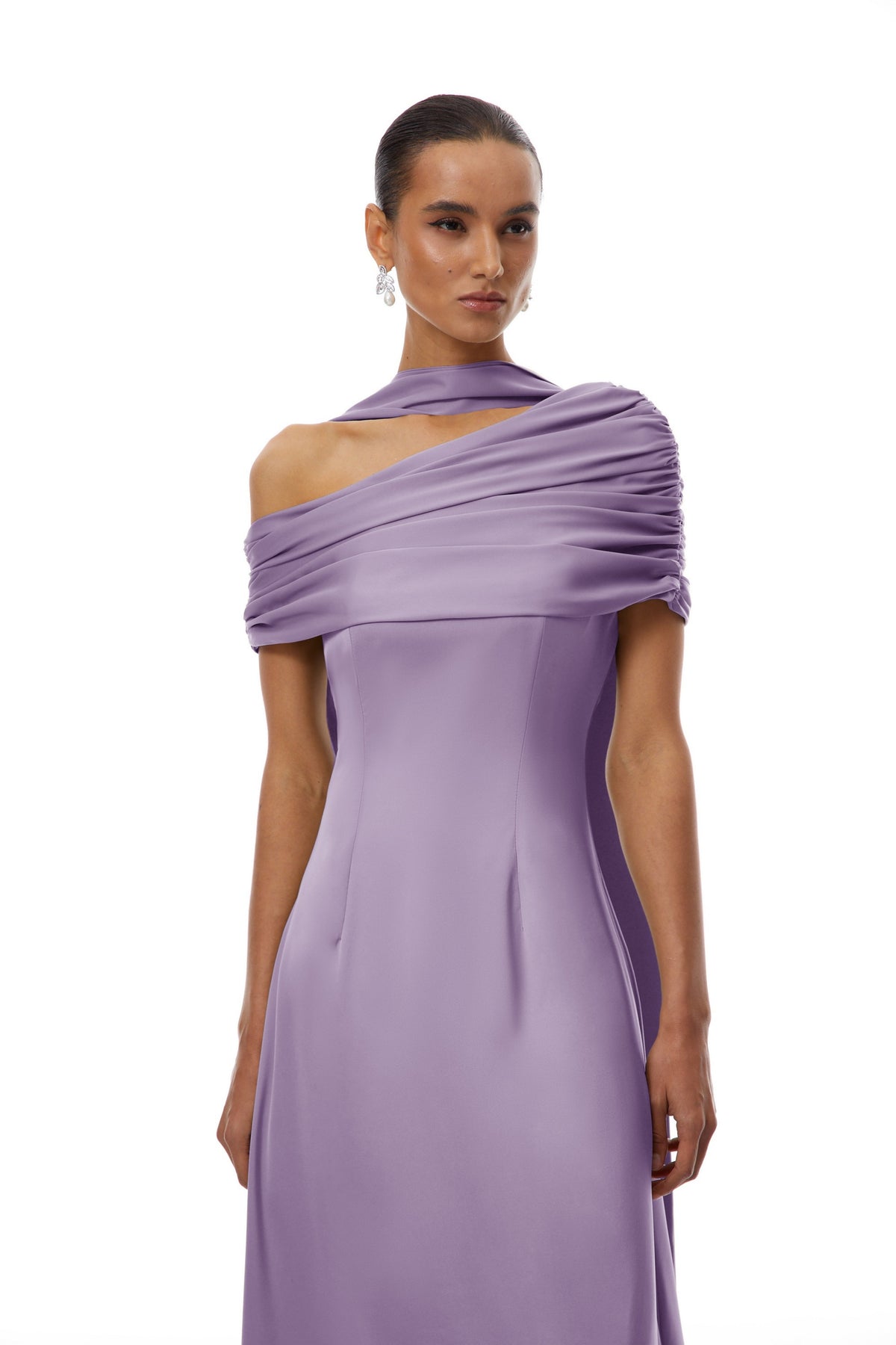 Benedetta Lilac One Shoulder Satin Maxi Dress