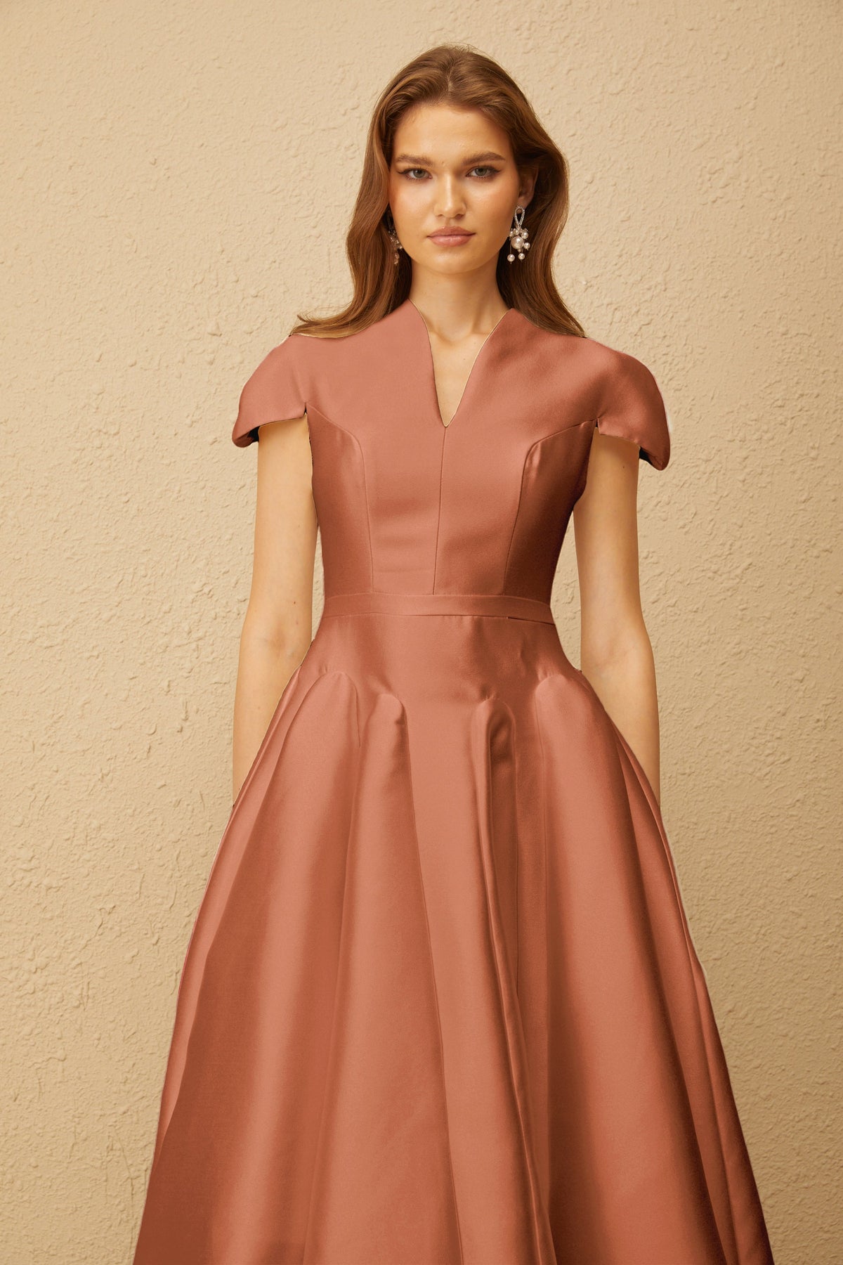 Aventin Brown Godet Design Midi Dress