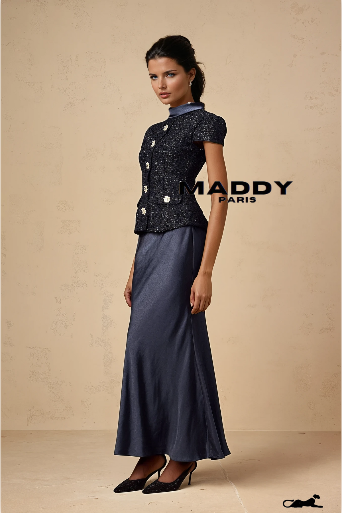 Josette blue peplum-waist panelled maxi dress