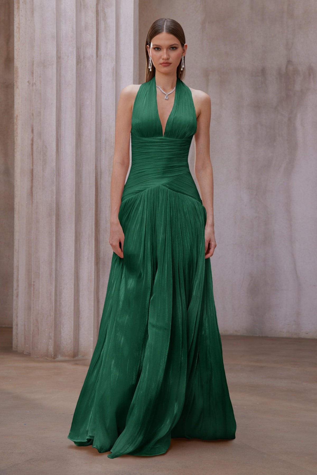 Uranie Emerald Green Gathered Maxi Dress