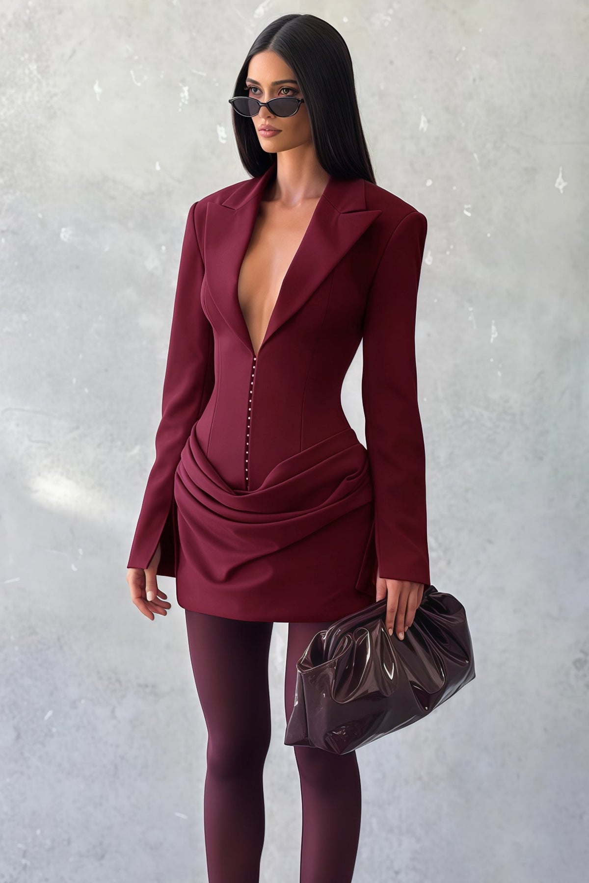 Rosette Burgundy Ruched Blazer Mini Dress (Final Sale)