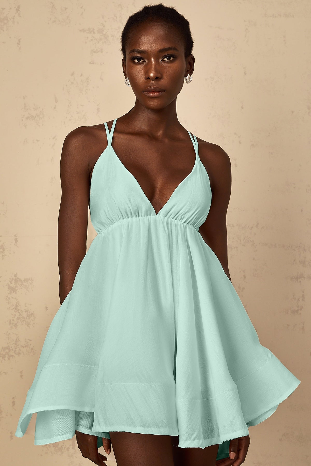 Quincie Green Shirred Flounced Mini Dress (Final Sale)