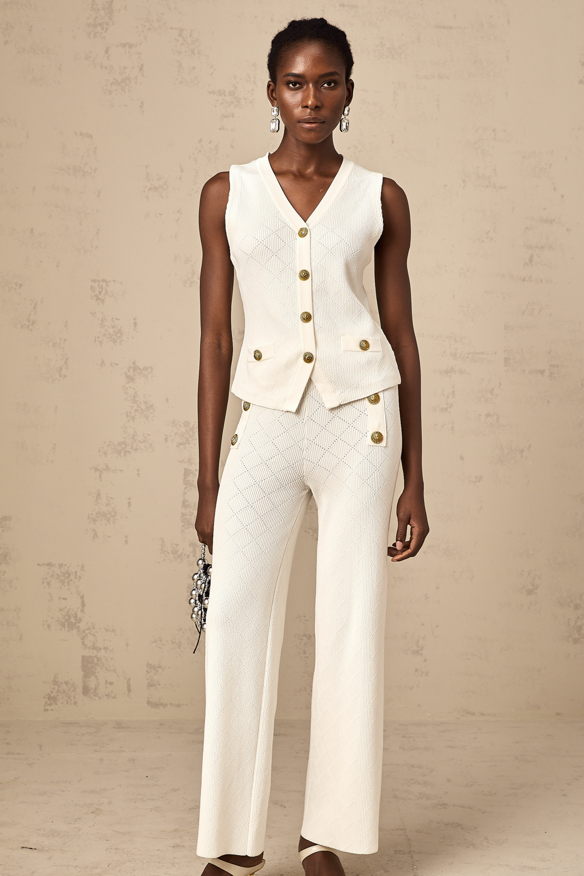 Clothilde white knitted top & trousers matching set