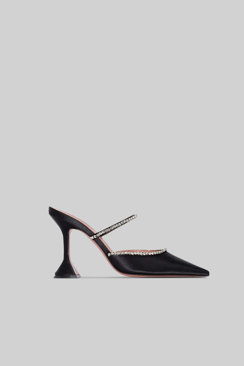 SERAPHEEN Rhinestone Silk Satin Heels - Black