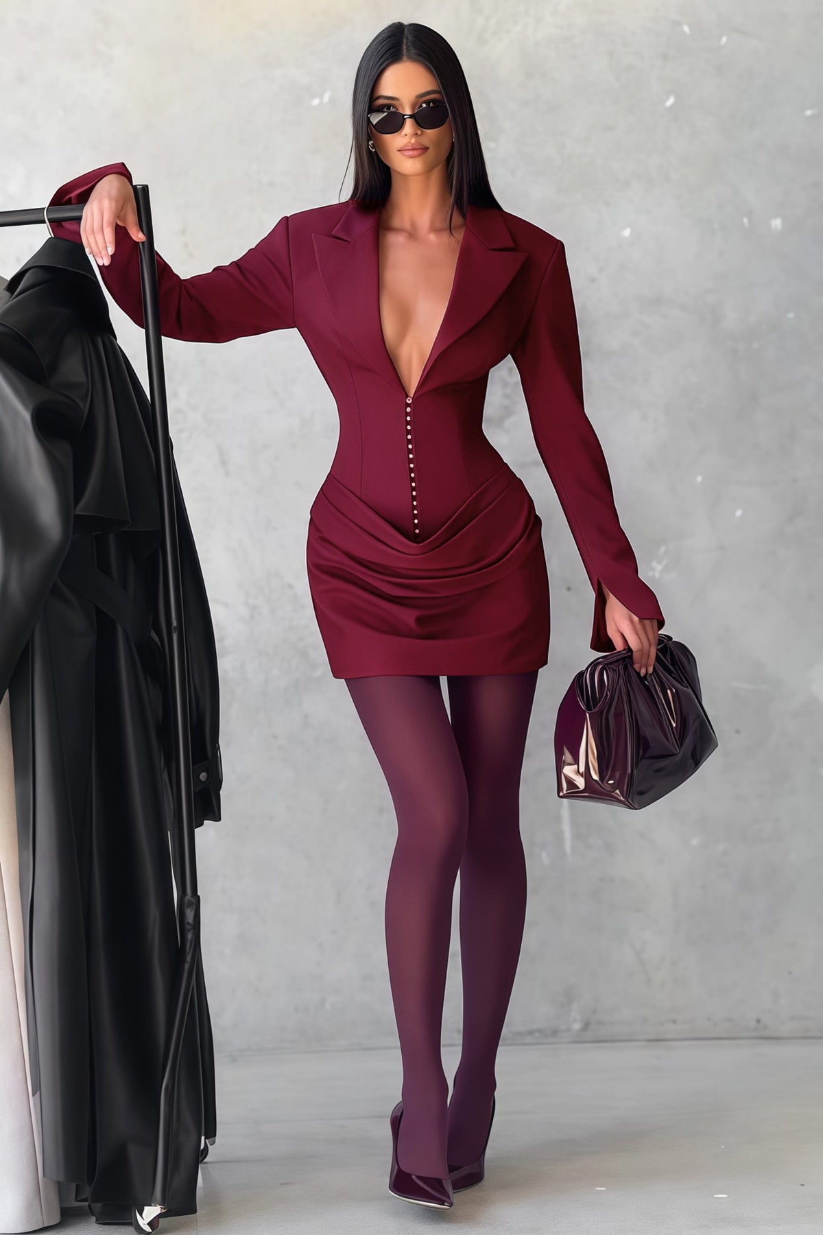 Rosette Burgundy Ruched Blazer Mini Dress (Final Sale)
