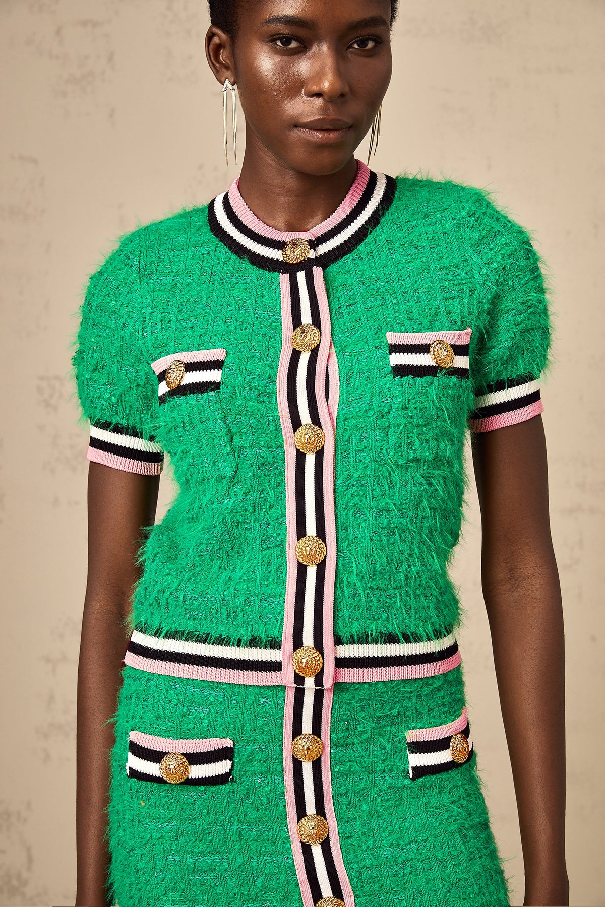 Camille green knitted top & skirt matching set