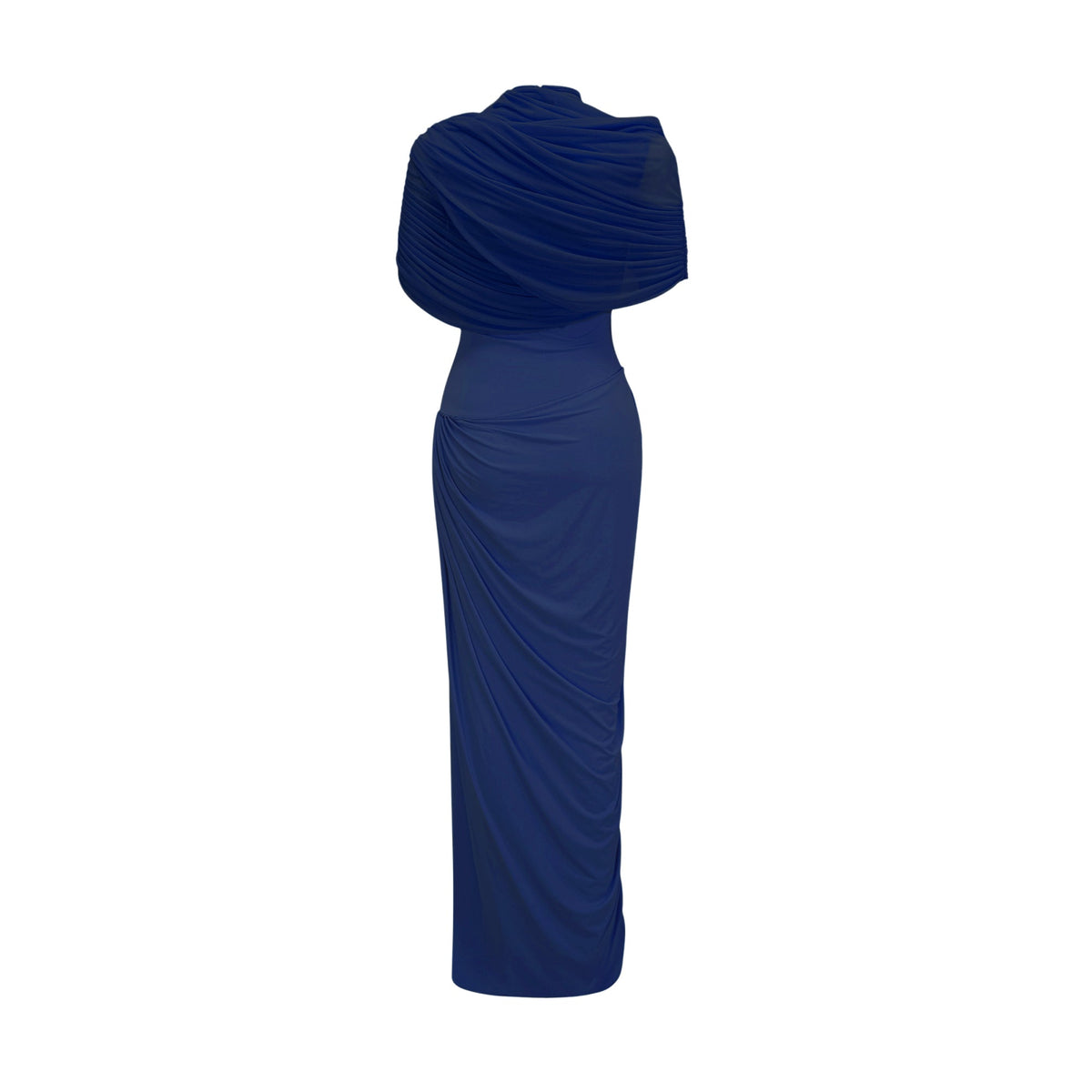 Catherine asymmetrical pleated maxi dress in Navy-blue